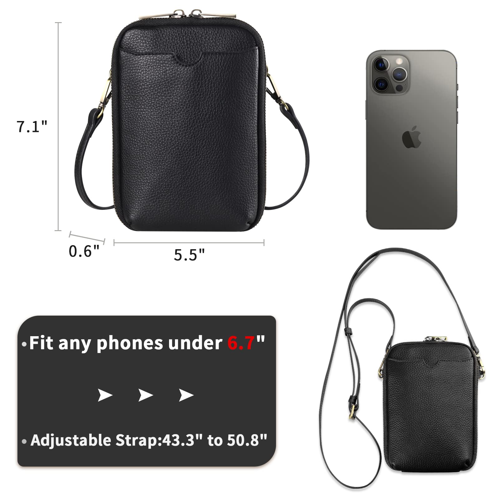 Premium KITATU Women's RFID Blocking Crossbody Phone Purse - Genuine Leather Small Wallet Bag for iPhone, Credit Cards & Essentials - Perfect for Travel, Shopping & Daily Use