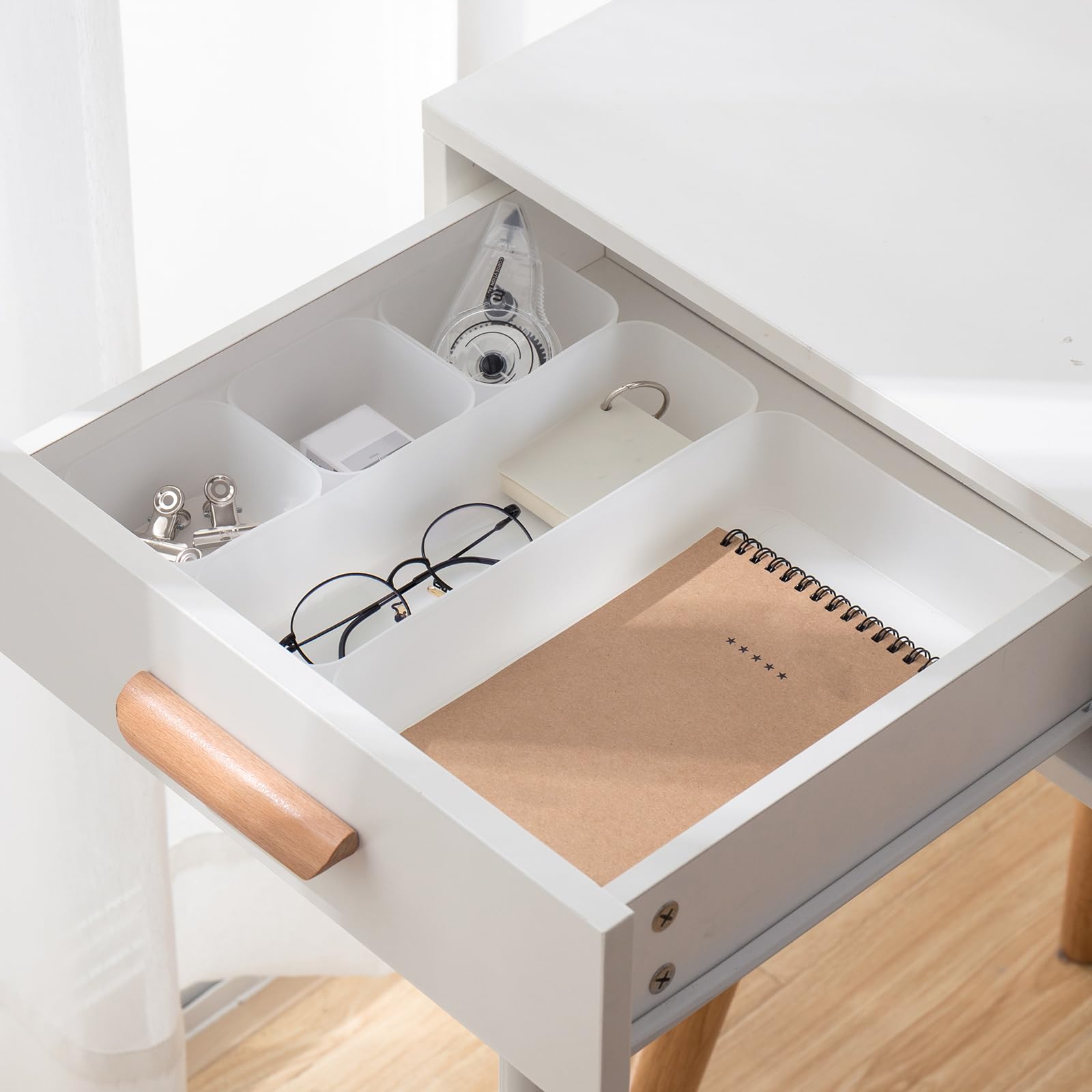 Poeland 5-Piece Clear Frosted Plastic Drawer Organizer Set - Storage Trays for Bedroom, Bathroom, Kitchen & Office - Perfect for Nightstand, Dresser, Jewelry, Makeup & Utensil Organization (BPA-Free)