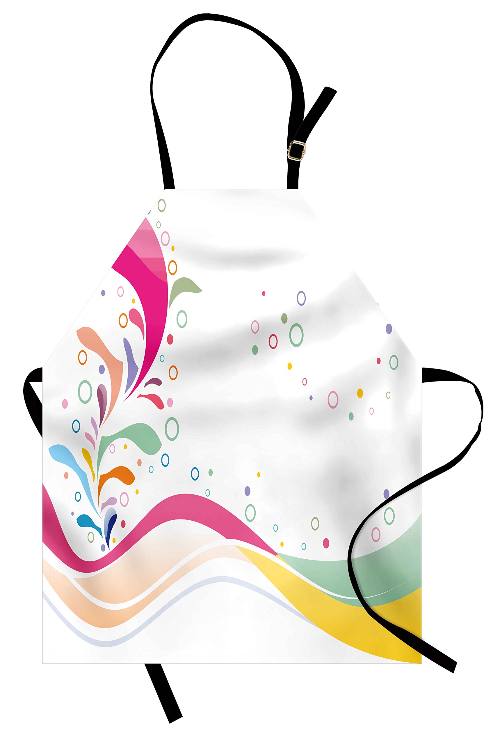 Ambesonne Floral Apron - Vivid Bubbles & Circular Dots with Flower Leaves Design | Adjustable Neck Unisex Kitchen Bib for Cooking, Baking, Gardening | Adult Size Multicolor | Perfect for Home Chefs, BBQ Parties & Holiday Gifts
