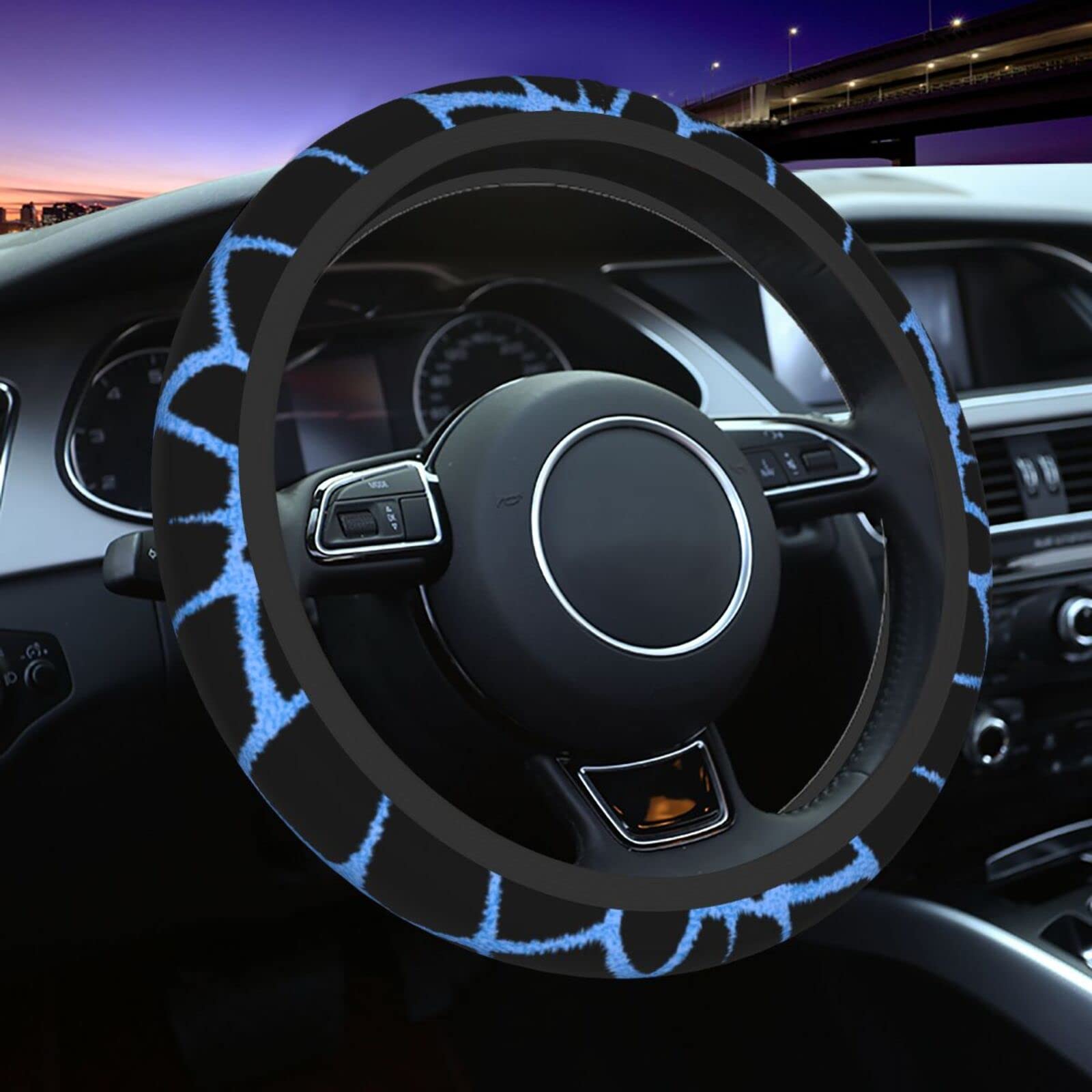 Blue Giraffe Print Neoprene Steering Wheel Cover - Universal 15 Inch Car Wheel Protector - Cute Animal Pattern Automotive Accessory for Cars, SUVs & Trucks - Perfect for Hot Weather & Long Drives