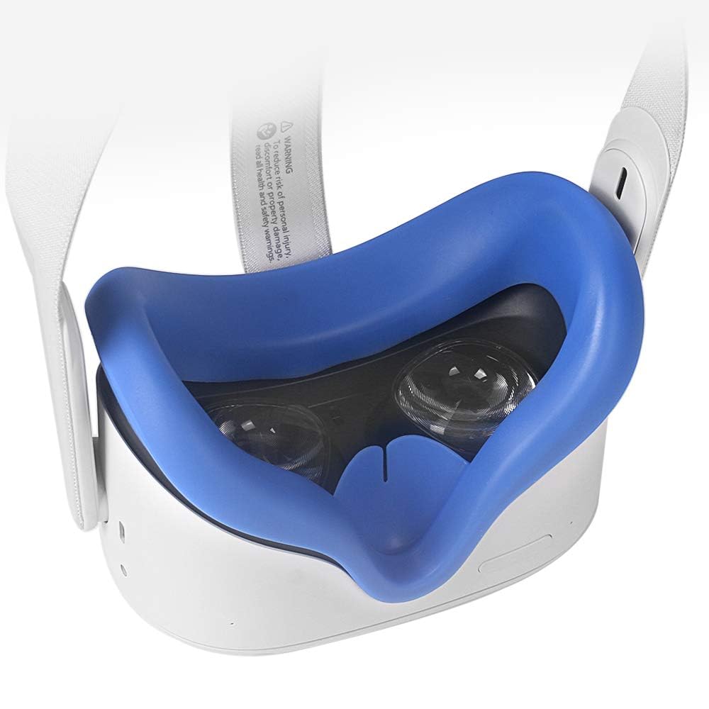 Premium Silicone Face Cover & Lens Protector for Oculus Quest 2 VR Headset - Comfortable Face Cushion, Anti-Dust Lens Pad, Thumbstick Grips - Blue VR Accessories for Enhanced Gaming & Virtual Reality Experience