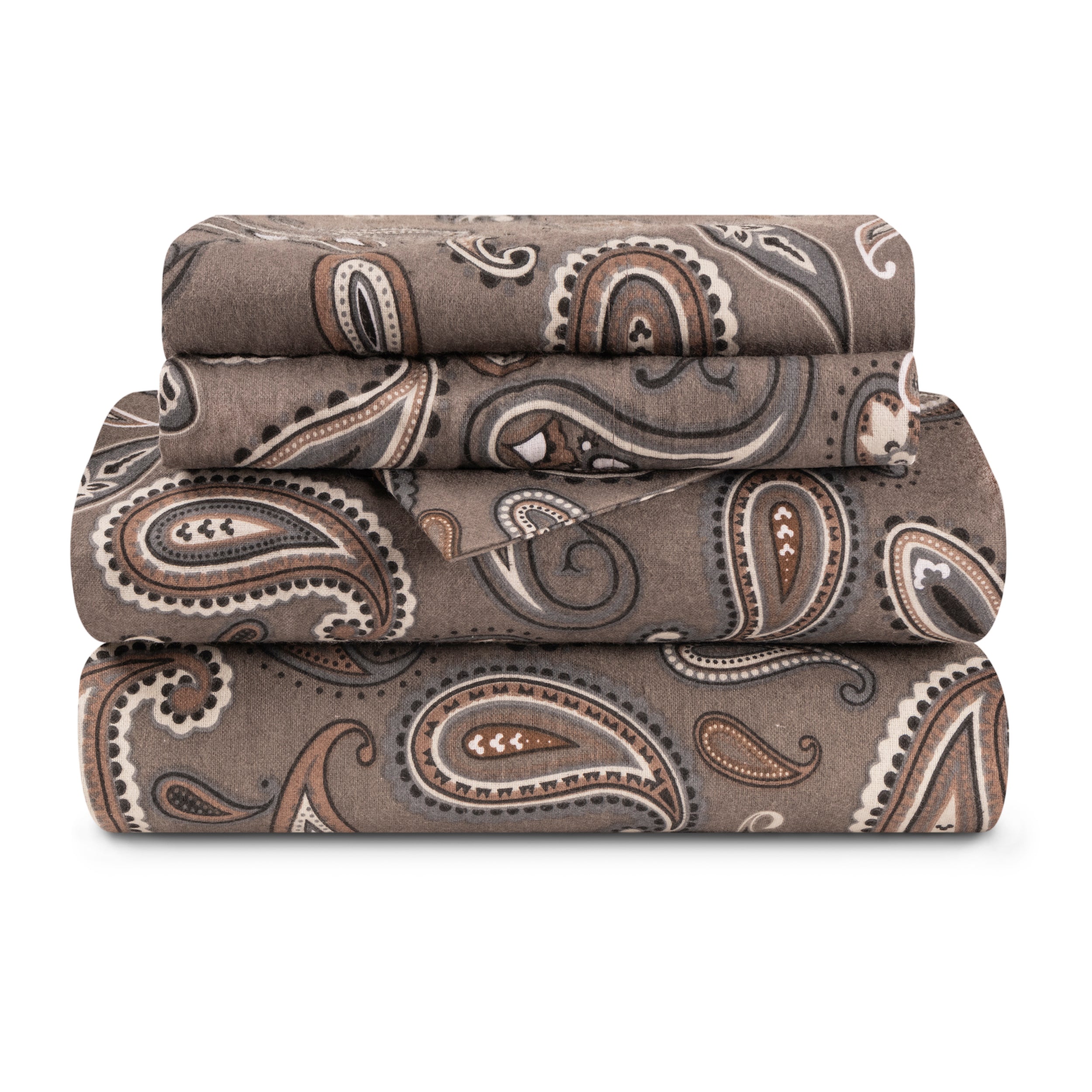 Soft Flannel Cotton Floral Paisley Bed Sheet Set with Deep Pockets - Queen Size, 4-Piece Set for Cozy Winter Nights & Guest Room Comfort