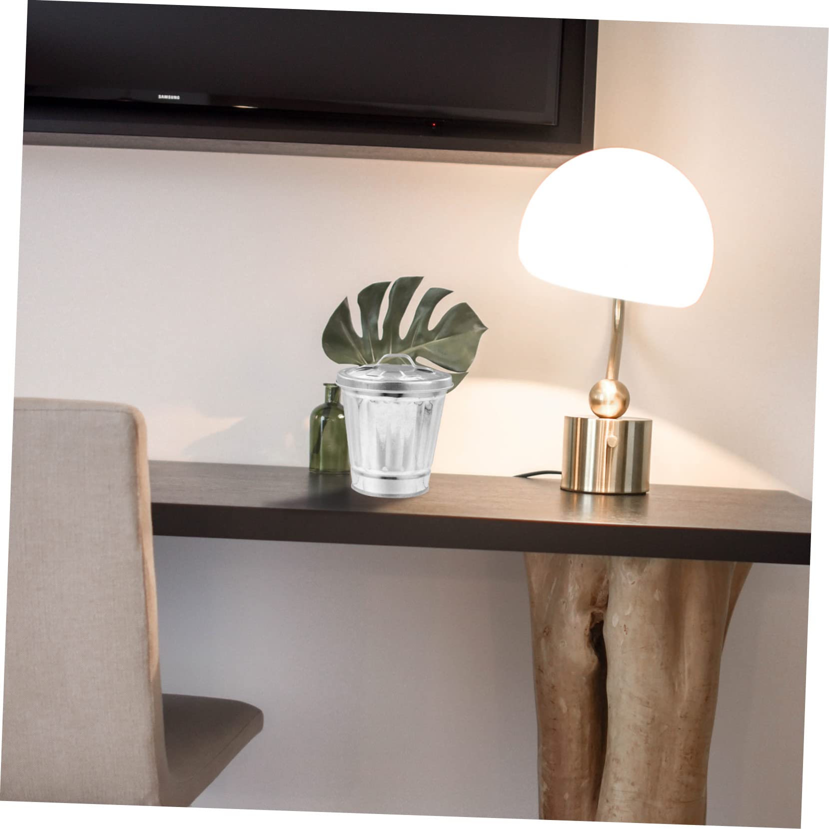 Galvanized Metal Trash Can - Sturdy Tin Bucket for Office & Home Use, Desktop Wastebasket for Paper, Recycling & Small Trash Disposal