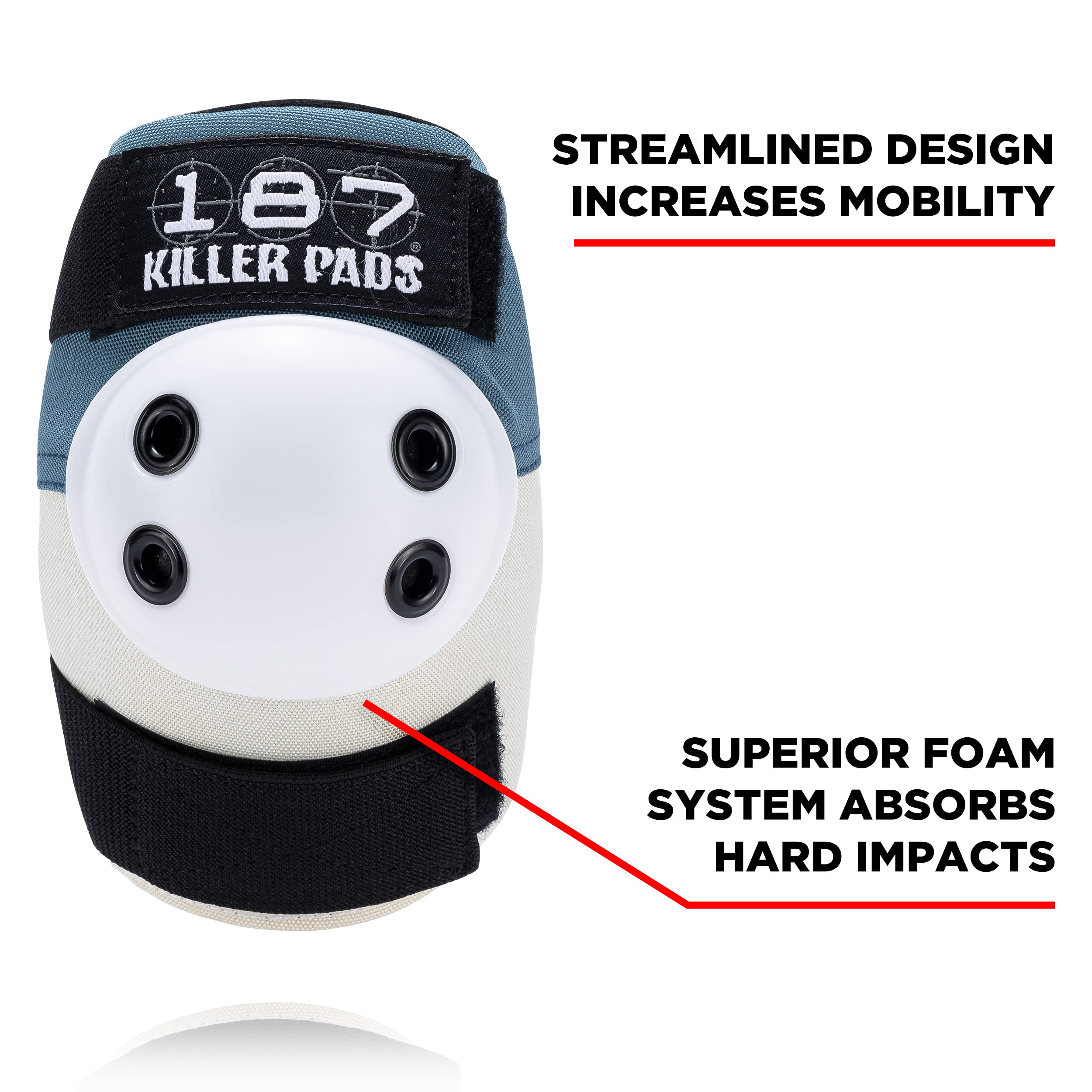187 KILLER PADS Knee & Elbow Pads Set - Protective Gear for Skateboarding, Cycling, Construction Work - Stone Blue, X-Small - Durable Comfort for Sports & Work Safety