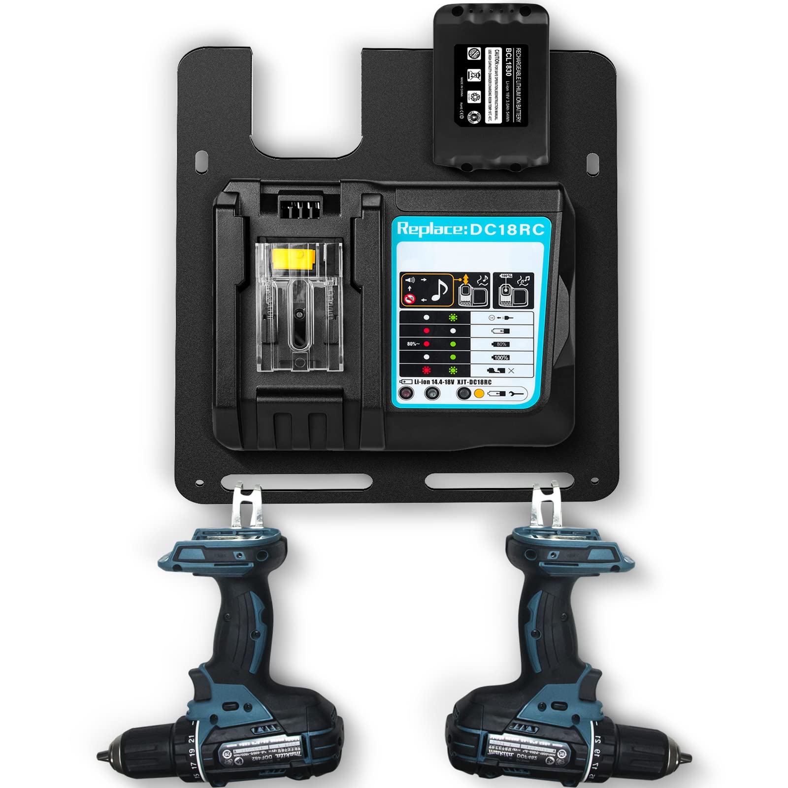 Demao Wall Mount for Makita 18V & 14.4V Batteries & Chargers - Heavy Duty 2-Battery Holder & Charger Organizer - Perfect for Makita Power Tools - Ideal for Workshop, Garage & Tool Storage Organization