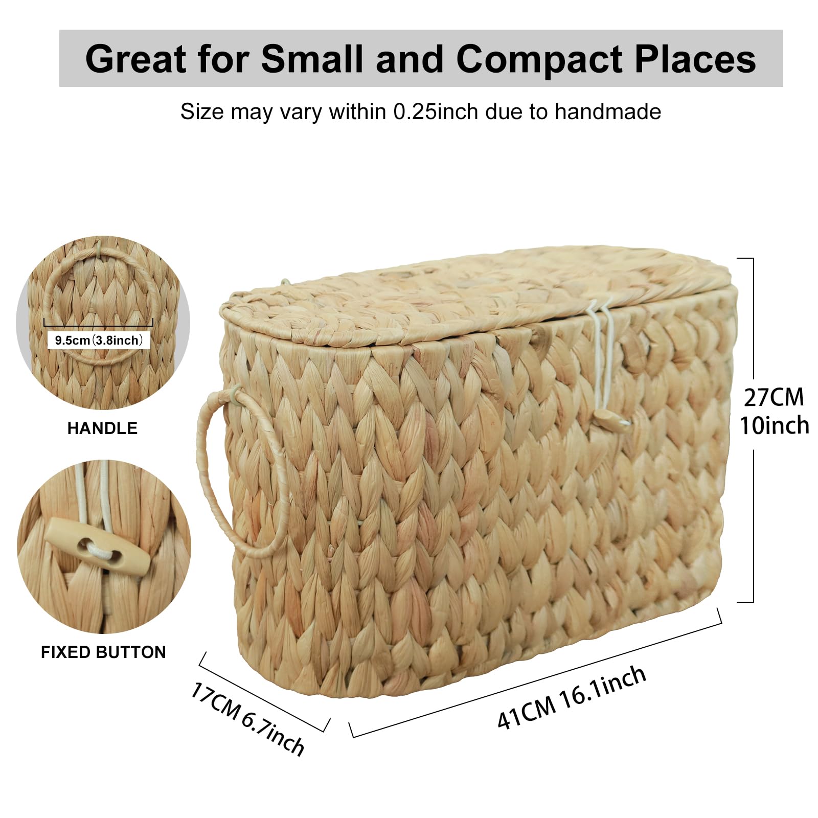 Farmhouse Boho Woven Hyacinth Toilet Paper Storage Basket with Lid - Decorative Bathroom Organizer & Free-Standing Toilet Paper Holder | Perfect for Farmhouse, Rustic & Boho Bathroom Decor