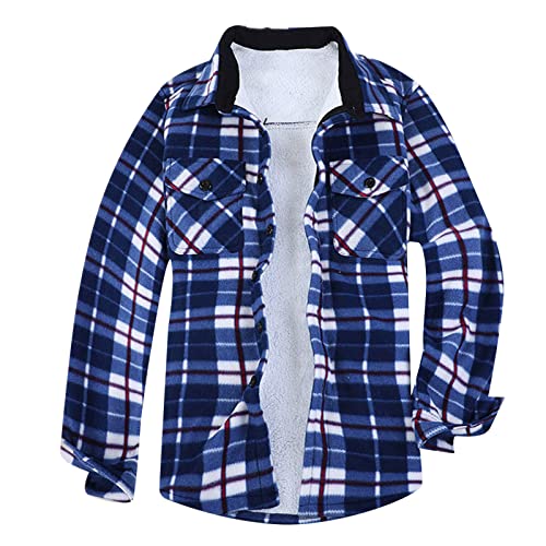 BEUU Men's Plaid Sherpa Fleece Jacket - Winter Warm Button Down Shirt with Turn-Down Collar, Casual Checked Outerwear for Teen Juniors & Adults | Perfect for Outdoor Activities, Camping and Daily Wear