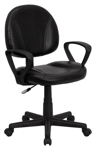 Ergonomic Mid Back Black Leather Swivel Office Chair with Adjustable Back Depth & Arms - Comfortable Task Chair for Home Office, Gaming & Workspaces