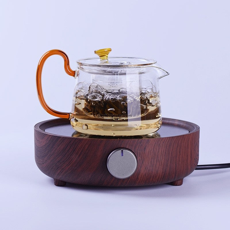 Premium Glass Teapot with Elegant Cognac Handle - Perfect for Loose Leaf Tea, Herbal Infusions & Home Tea Ceremonies