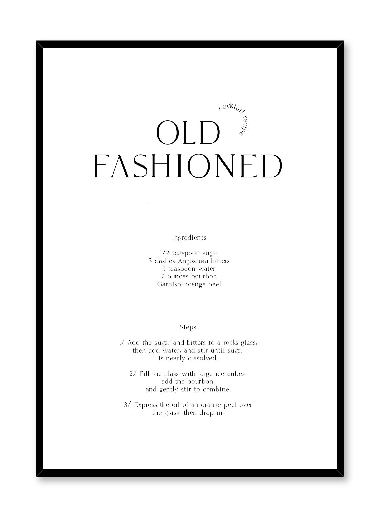 Vintage Old Fashioned Whiskey Cocktail Poster - Classic Bar Decor for Home, Office & Man Cave