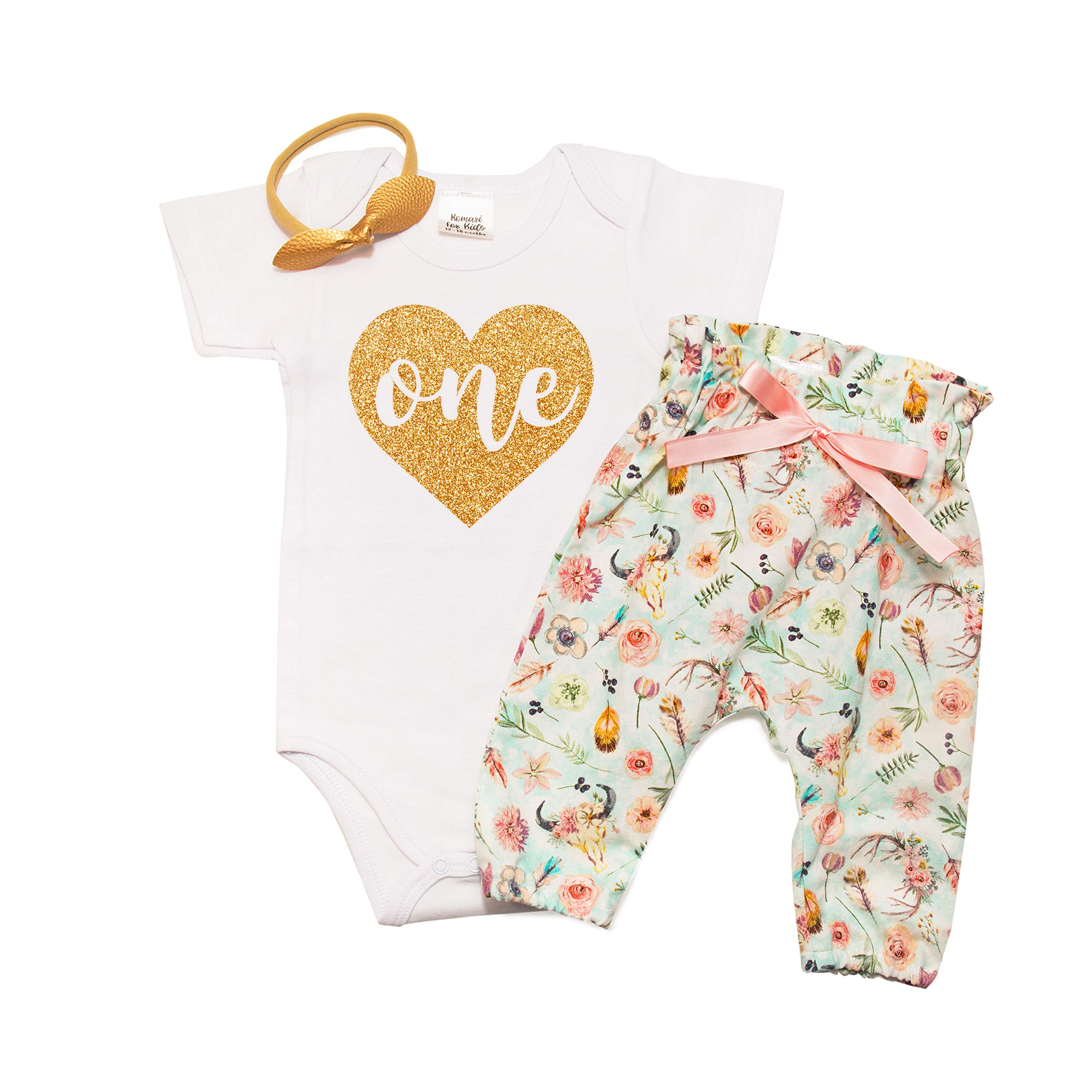Romantic Heart Baby Bodysuit & Boho Pants Set with Headband Bow - Cute Outfit for Baby Girls | Perfect for Photoshoots, Parties & Special Occasions
