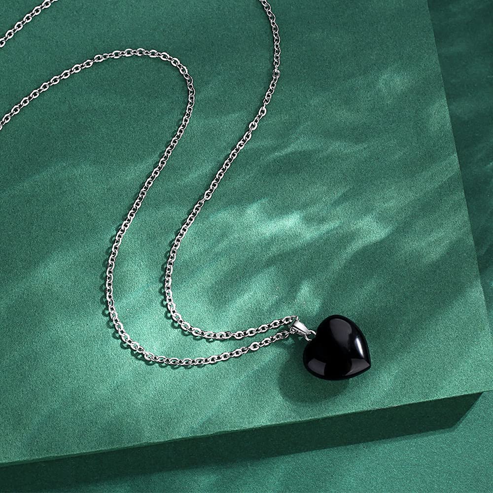 Black Obsidian Crystal Necklace for Women - Healing Gemstone Heart Pendant Jewelry, Elegant & Stylish for Daily Wear, Office, Parties & Special Occasions
