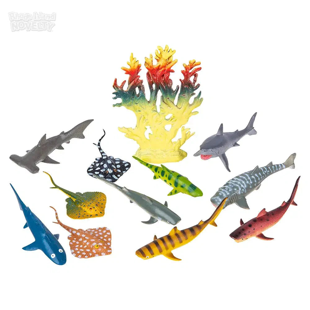 12-Piece Shark and Ray Mesh Bag Play Set - Ocean Animal Toys for Kids, Perfect for Beach, Pool, and Bathtime Fun