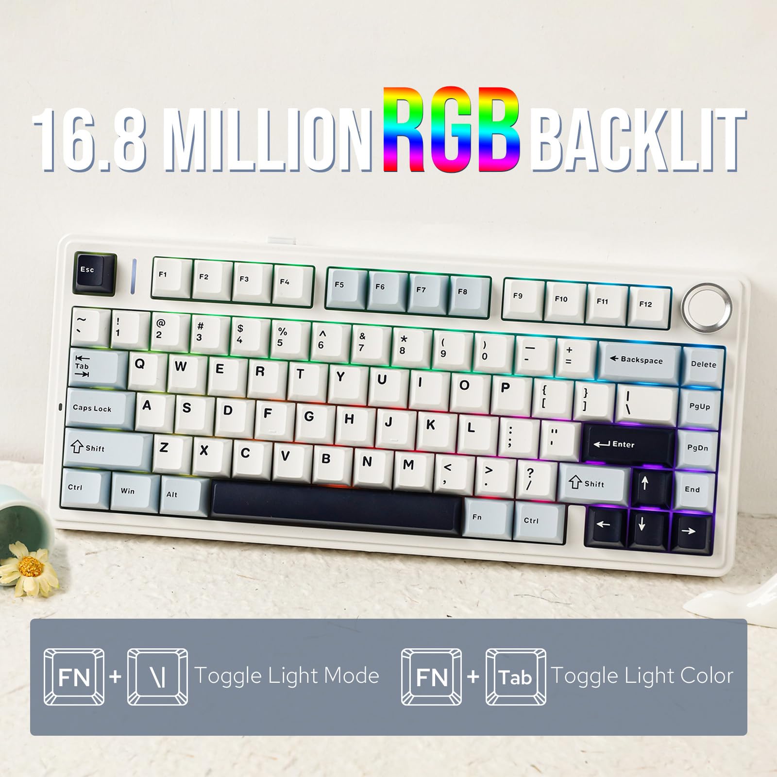 EPOMAKER x Aula F75 Gasket Mechanical Keyboard - 75% Wireless Hot-Swappable Gaming Keyboard with 5-Layer Padding & Knob, Bluetooth/2.4GHz/USB-C, RGB Backlit (Light Blue, LEOBOG Reaper Switch) - Perfect for Gaming, Typing & Office Work