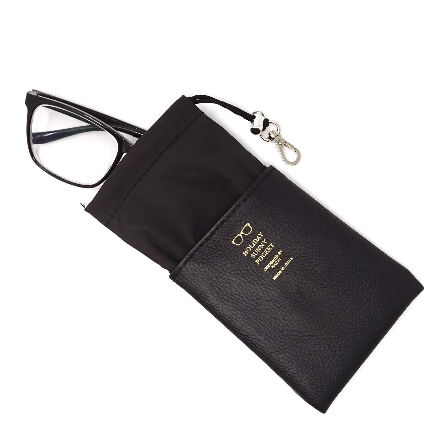 Yueton Portable PU Leather Eyeglass Case - Protective Glasses Pouch for Sunglasses, Reading Glasses & Optical Frames - Travel, Office & Daily Use Accessory
