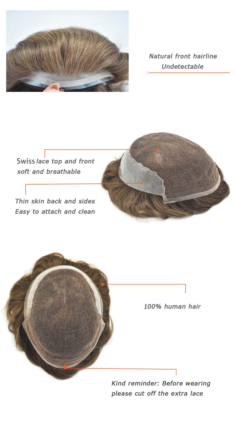 100% European Real Human Hair Toupee for Men - Swiss Lace Front Hair System with Bleached Knots | Medium Blonde +10% Gray | 7x9