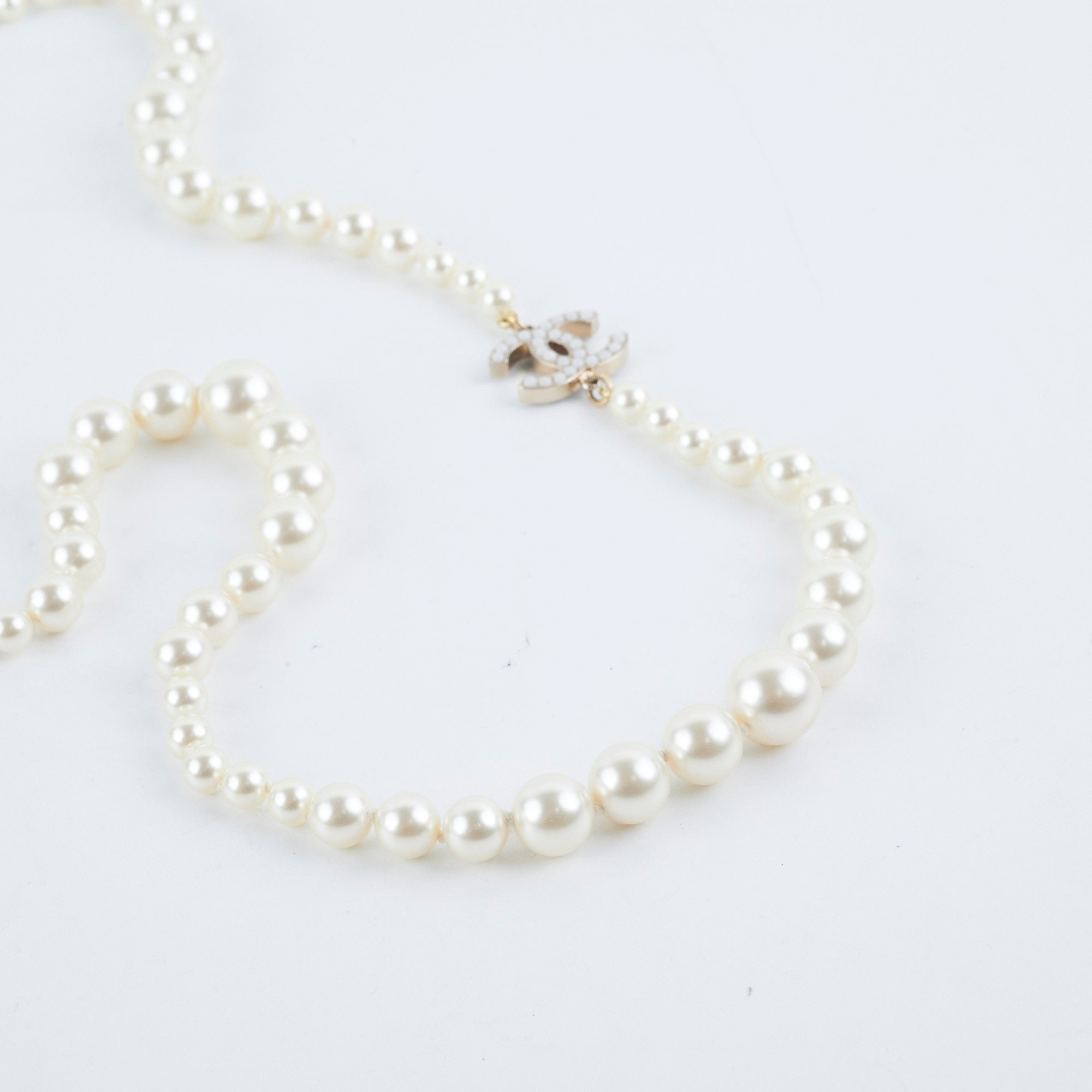 Chanel Long Pearl CC Logo Necklace - Elegant Costume Jewelry for Women | Perfect for Parties, Weddings & Special Occasions