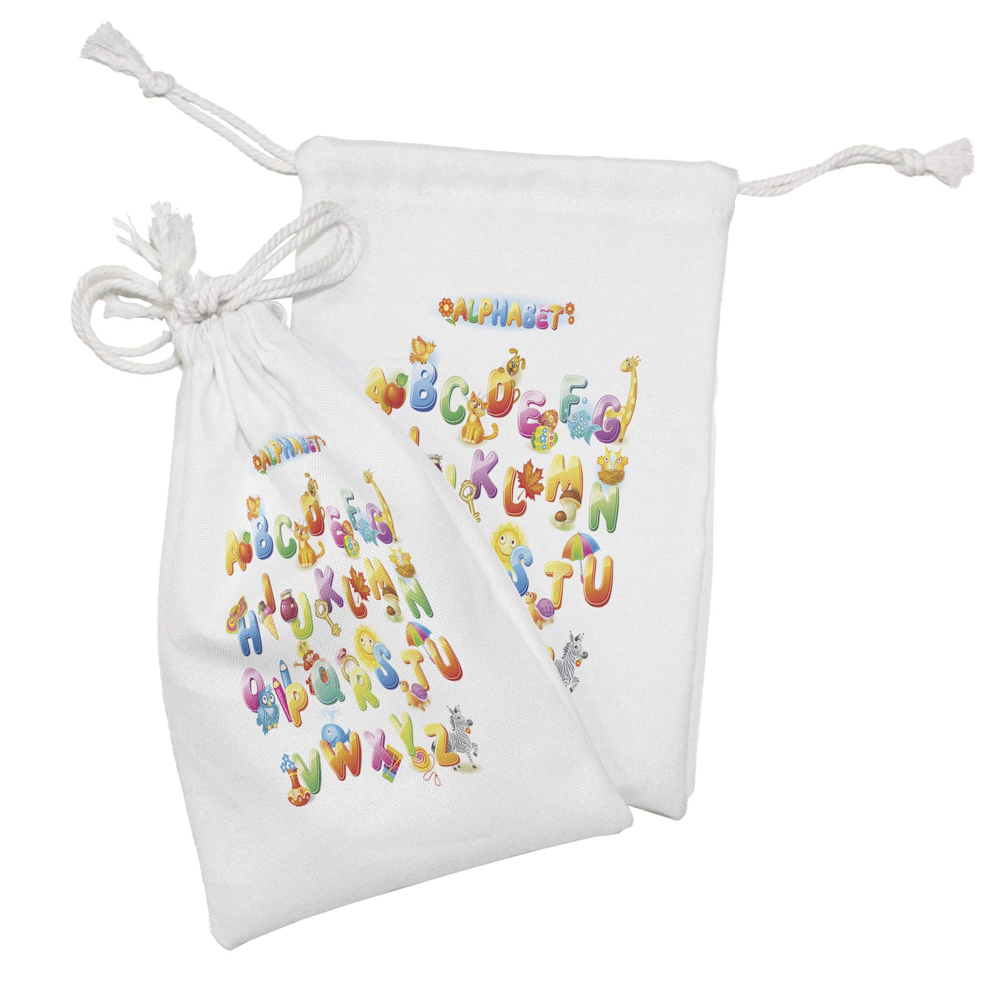 Ambesonne Science Fabric Pouch Set of 2 - Cheerful Cartoon Alphabet Design Drawstring Bags (9