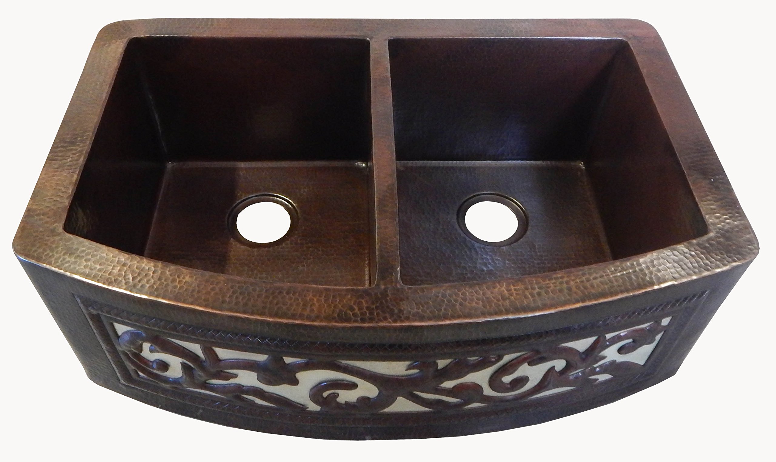 Farmhouse Apron Front Copper Kitchen Sink with Leaf Strainer - Perfect for Rustic, Mexican, and Traditional Style Kitchens