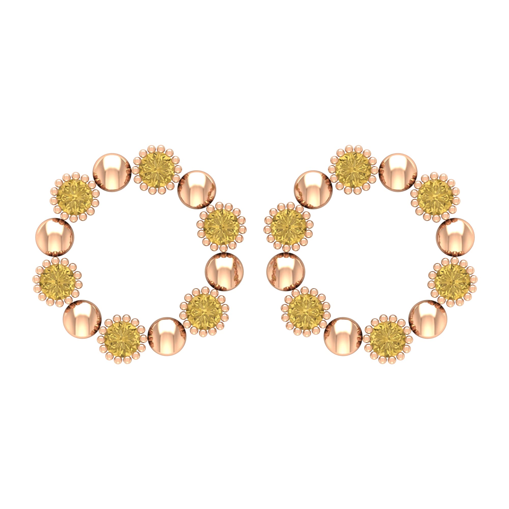 3/4 CT Citrine Stud Earrings for Women - 14K Solid Gold Beaded Eternity Earrings with Screw Back | Perfect for Weddings, Anniversaries & Everyday Elegance