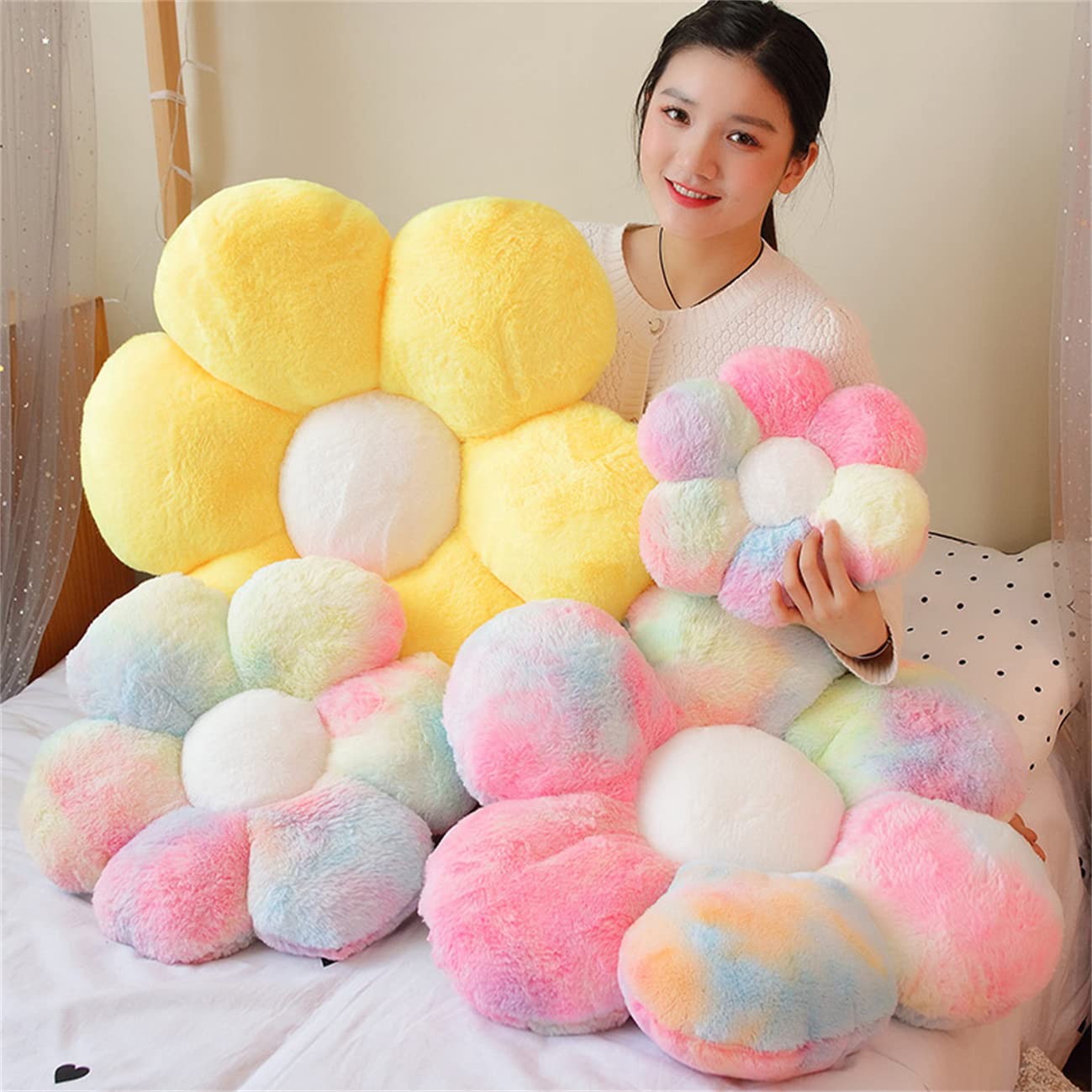 **Soft Plush Flower Floor Pillow - 65x65cm Decorative Cushion for Sofa, Bedroom, Office & Lounge - Cozy Yellow Throw Pillow for Relaxation & Home Decor**