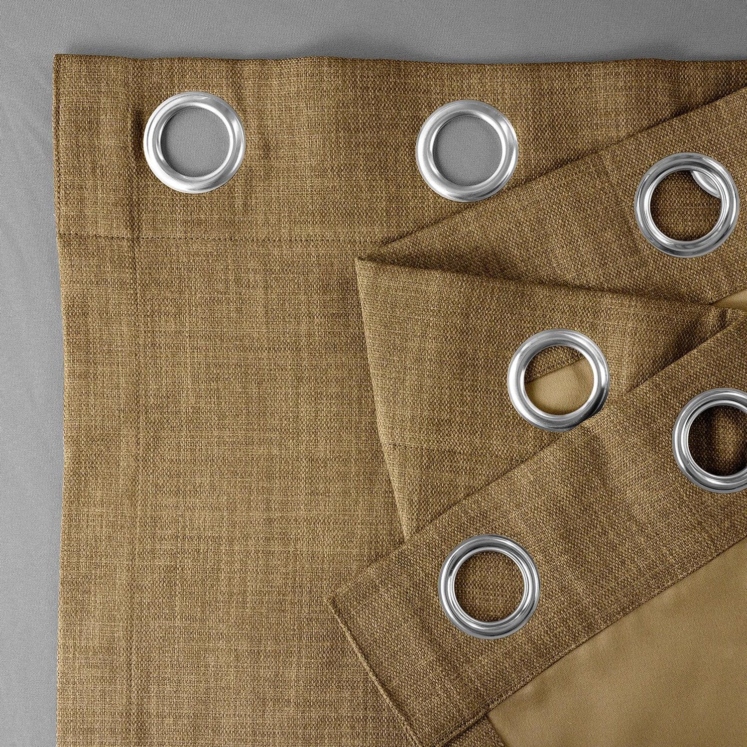 Butterscotch Grommet Textured Faux Linen Blackout Curtains for Living Room & Bedroom - Light Blocking Thermal Insulated Window Drapes for Home Decor