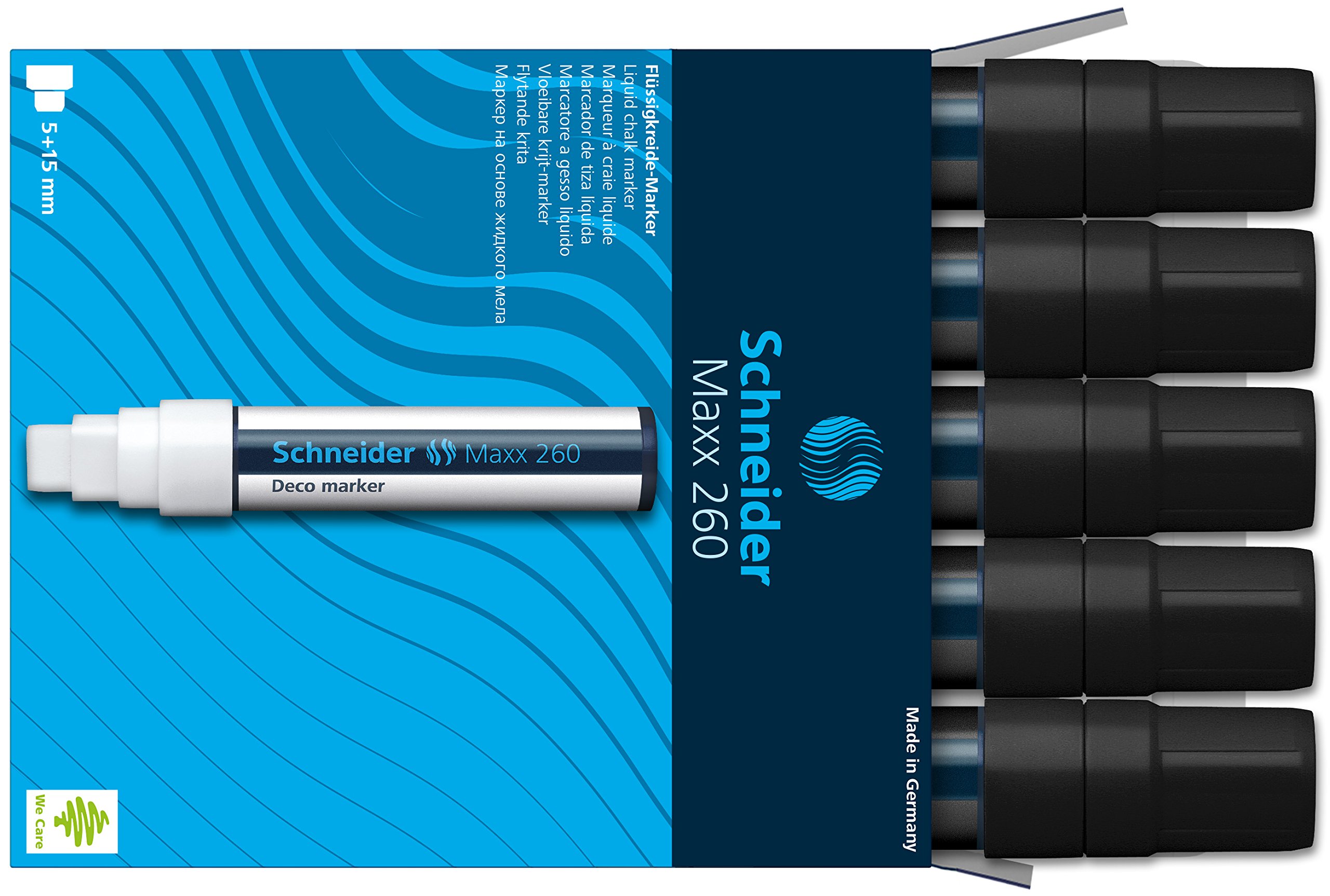 Schneider Maxx 260 Black Chalk Markers - 5 Pack for Whiteboards, Glass, Chalkboards & Signs - Non-Toxic, Vibrant & Erasable
