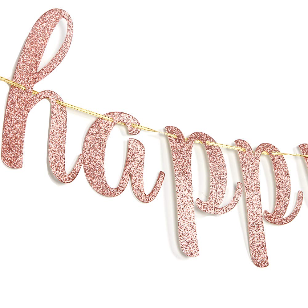 Rose Gold Glitter Happy 40th Birthday Banner - Forty Sign Party Decor with Cheers to 40 Years - Perfect for Birthday Celebrations, Anniversaries & Milestone Events