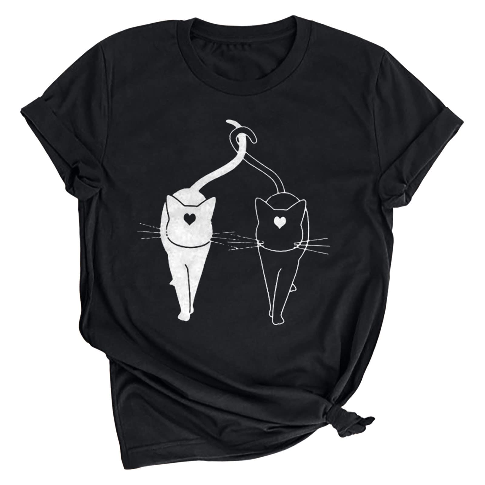 Cute Cat Printed Women's Summer Graphic T-Shirt - Short Sleeve Round Neck Casual Tee for Going Out, Workout & Daily Wear | Perfect for Beach, Gym & Street Style