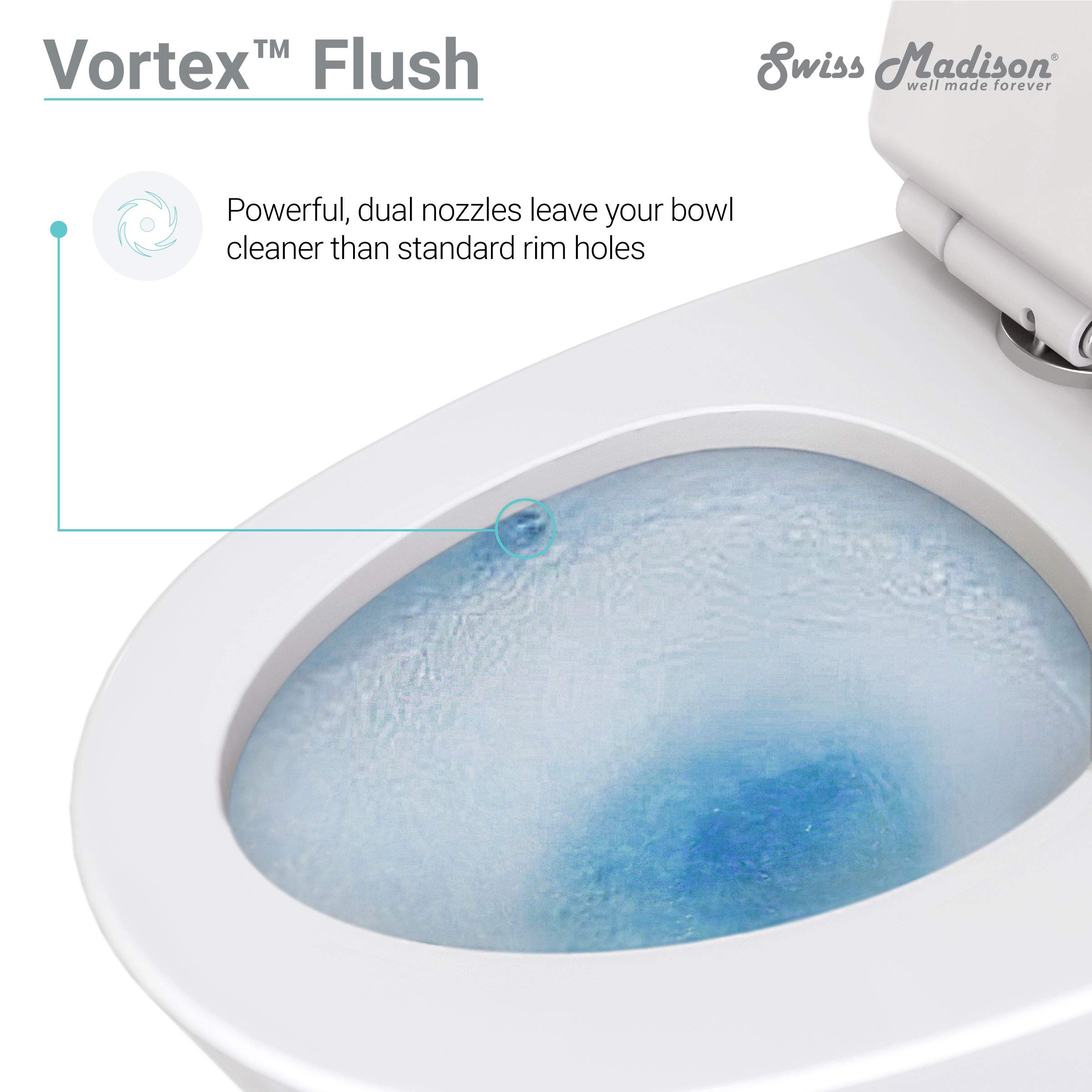 Swiss Madison SM-1T118 Virage One Piece Elongated Dual Flush Toilet 0.8/1.28 GPF - High Efficiency Water Saving Design - Glossy White - Perfect for Modern Bathrooms & Small Spaces
