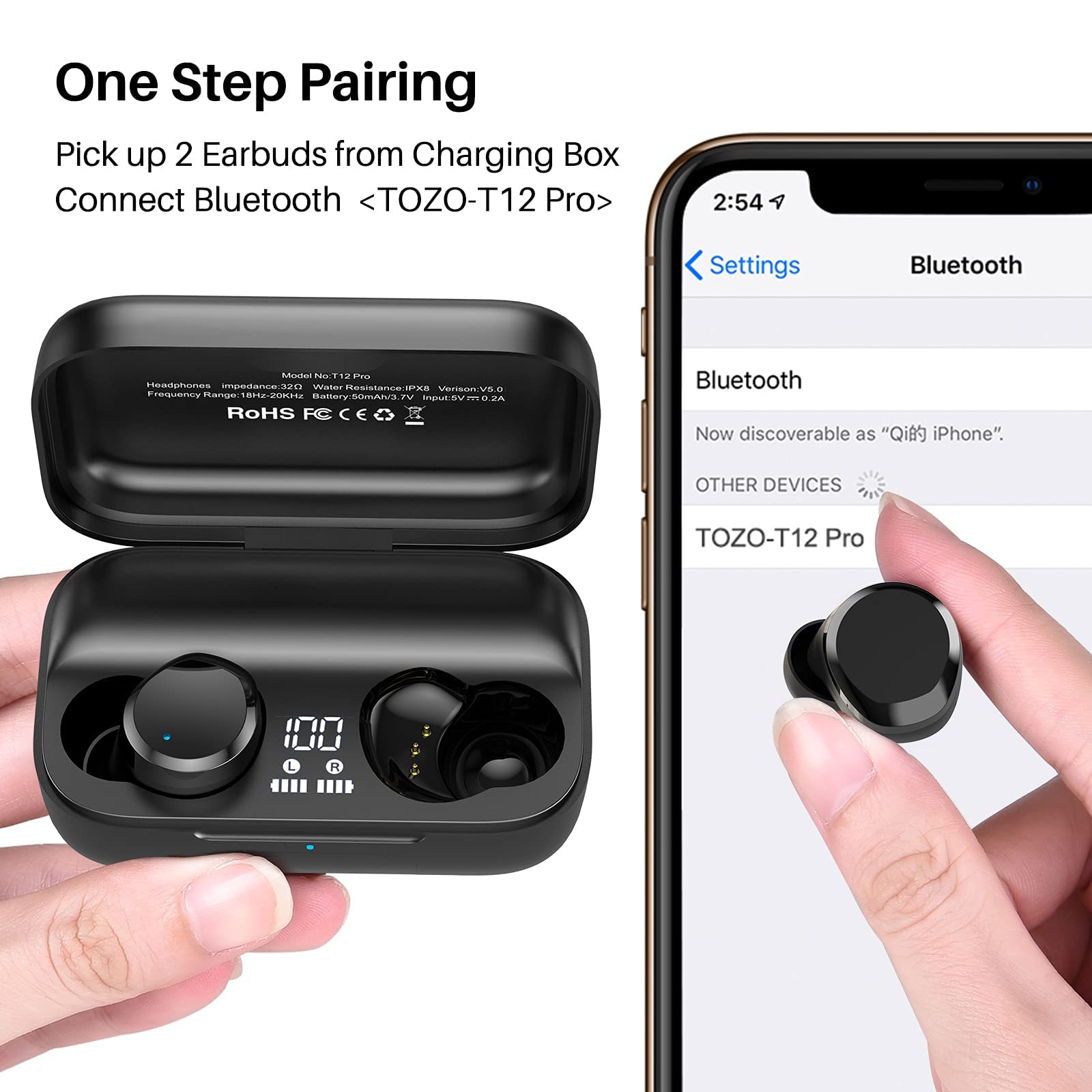 TOZO W1 Wireless Charger & T12 Pro Wireless Earbuds Set - Fast Qi Charging Pad & Bluetooth 5.3 Earphones with Noise Cancellation - Perfect for Home, Office, Gym & Travel