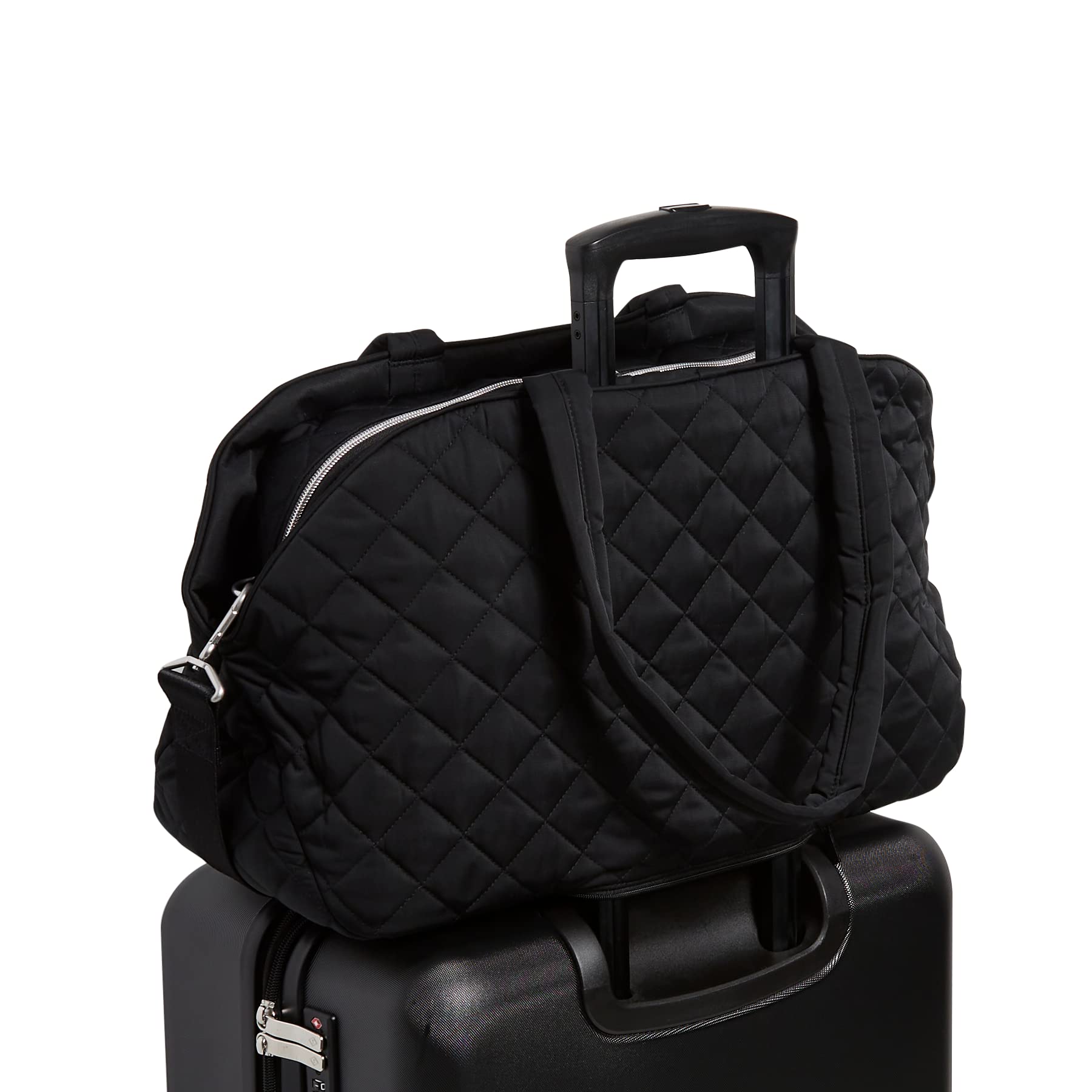 Vera Bradley Women's Performance Twill Weekender Travel Bag - Black One Size Carry-On Luggage for Weekend Getaways, Business Trips & Gym Essentials