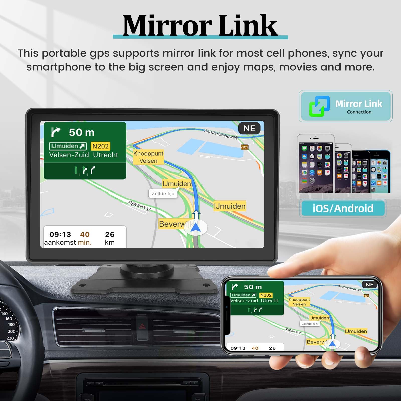 7 Inch Portable Apple CarPlay & Android Auto Wireless Car Screen - GPS Navigation System with Mirror Link, Bluetooth, FM Transmitter & USB - 12 LED Backup Camera for Safe Parking - Perfect for Road Trips & Daily Commuting