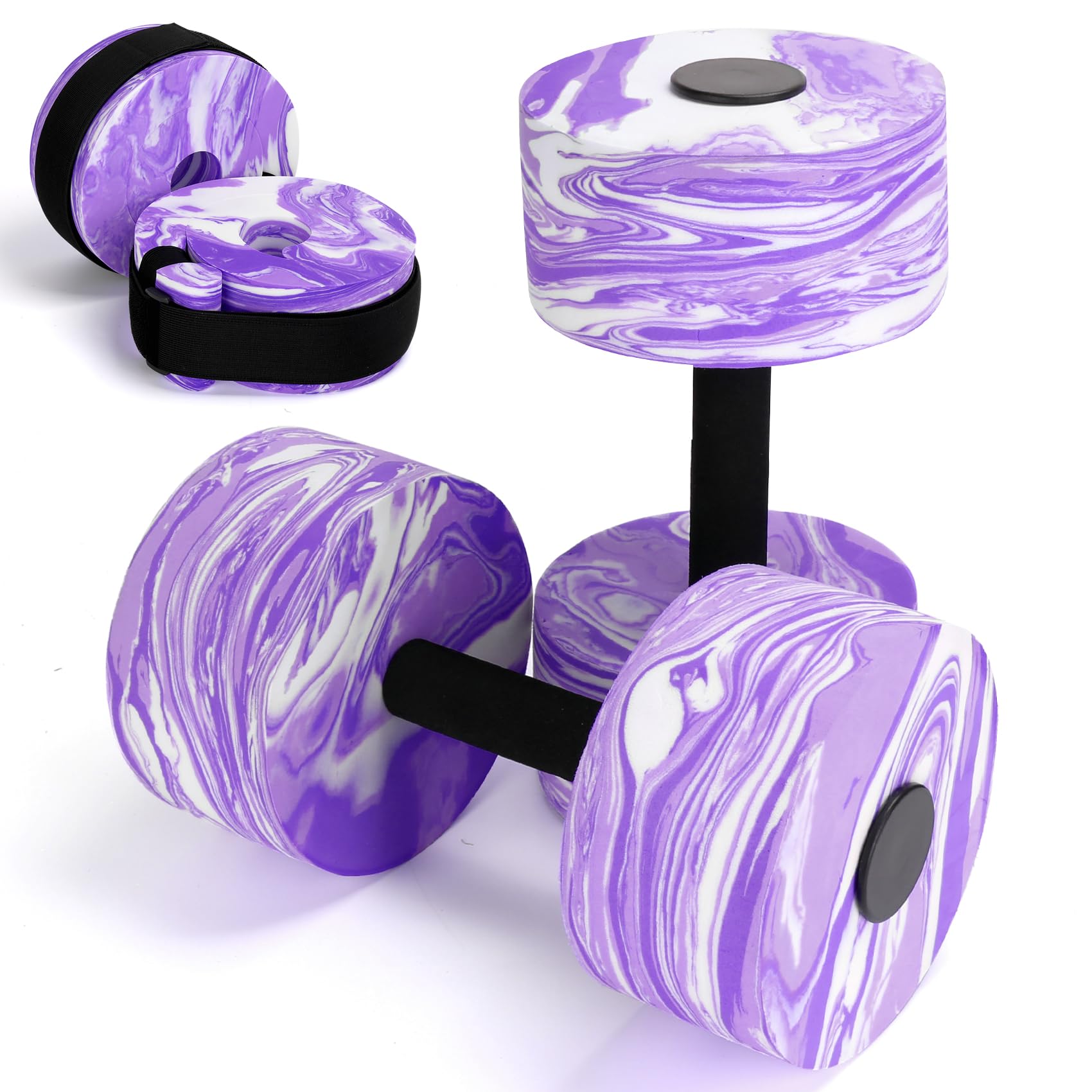 Upgraded Water Aerobics Set - Aquatic Exercise Dumbbells & Foam Swim Cuffs with Detachable Velcro | Water Fitness Equipment for Pool Workouts, Hydrotherapy & Low-Impact Training