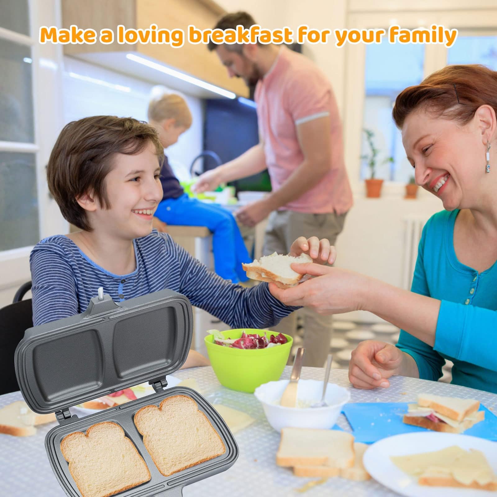 Double-Sided Cast Iron Sandwich Maker - Removable Handle for Pancakes, Toast & Omelets | Perfect for Camping, Breakfast & Quick Meals