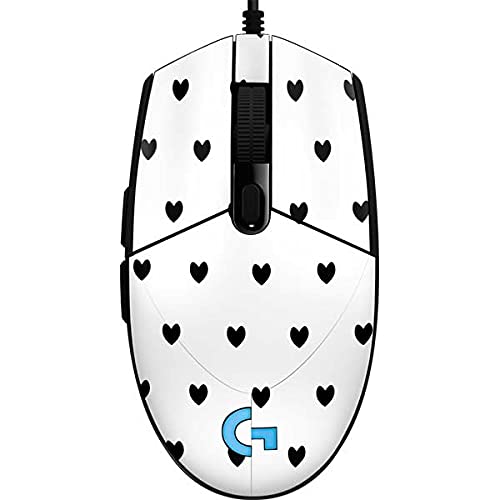 Logitech G203 Prodigy RGB Wired Gaming Mouse Skin - White & Black Hearts Design | Custom Protective Decal | Perfect for Gaming Setup & PC Accessories