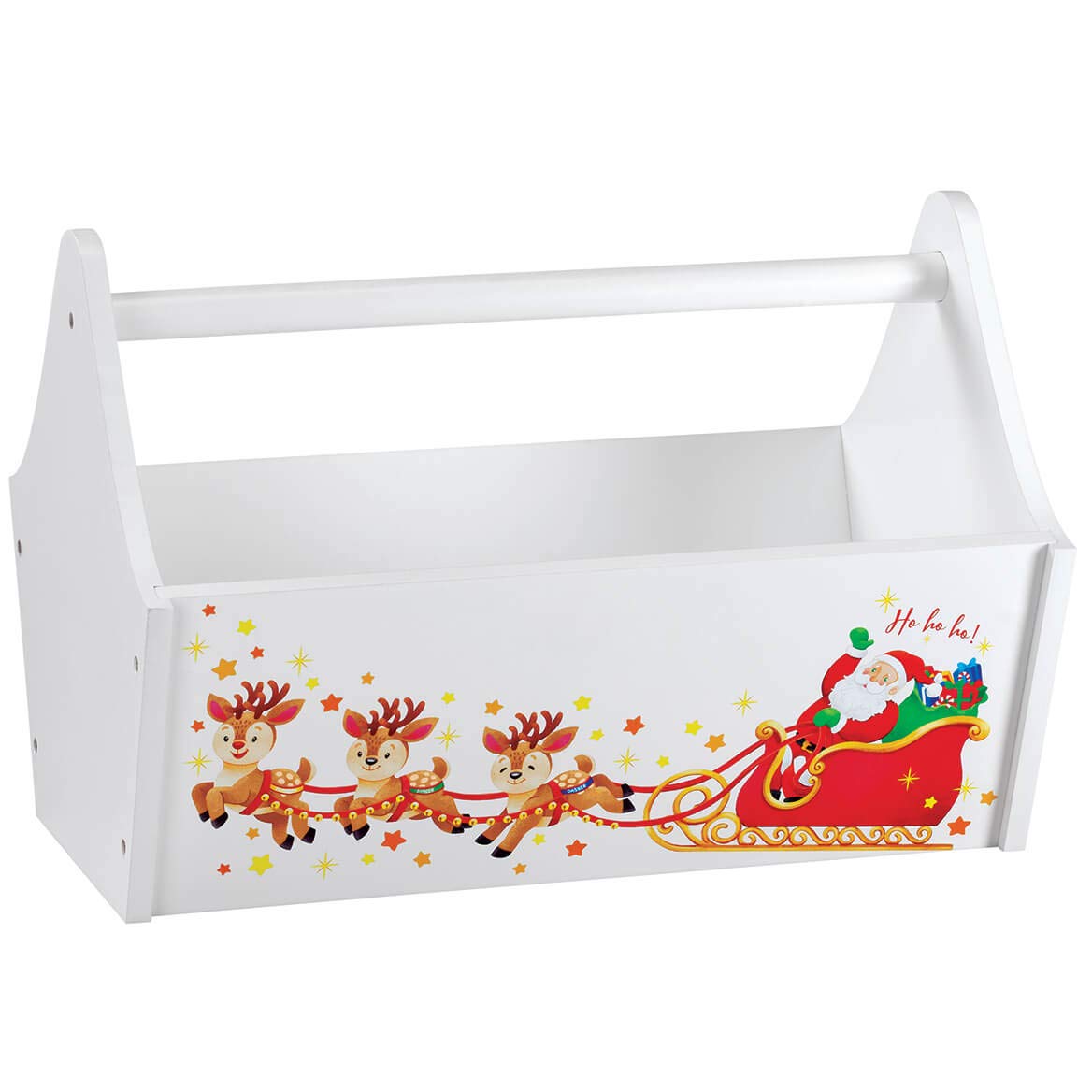 Fox Valley Traders Kids Christmas Toy Caddy - Wooden Storage Tote with Handle for Children, 13” x 9” - Perfect for Holiday Gifts, Room Organization & Playroom Storage