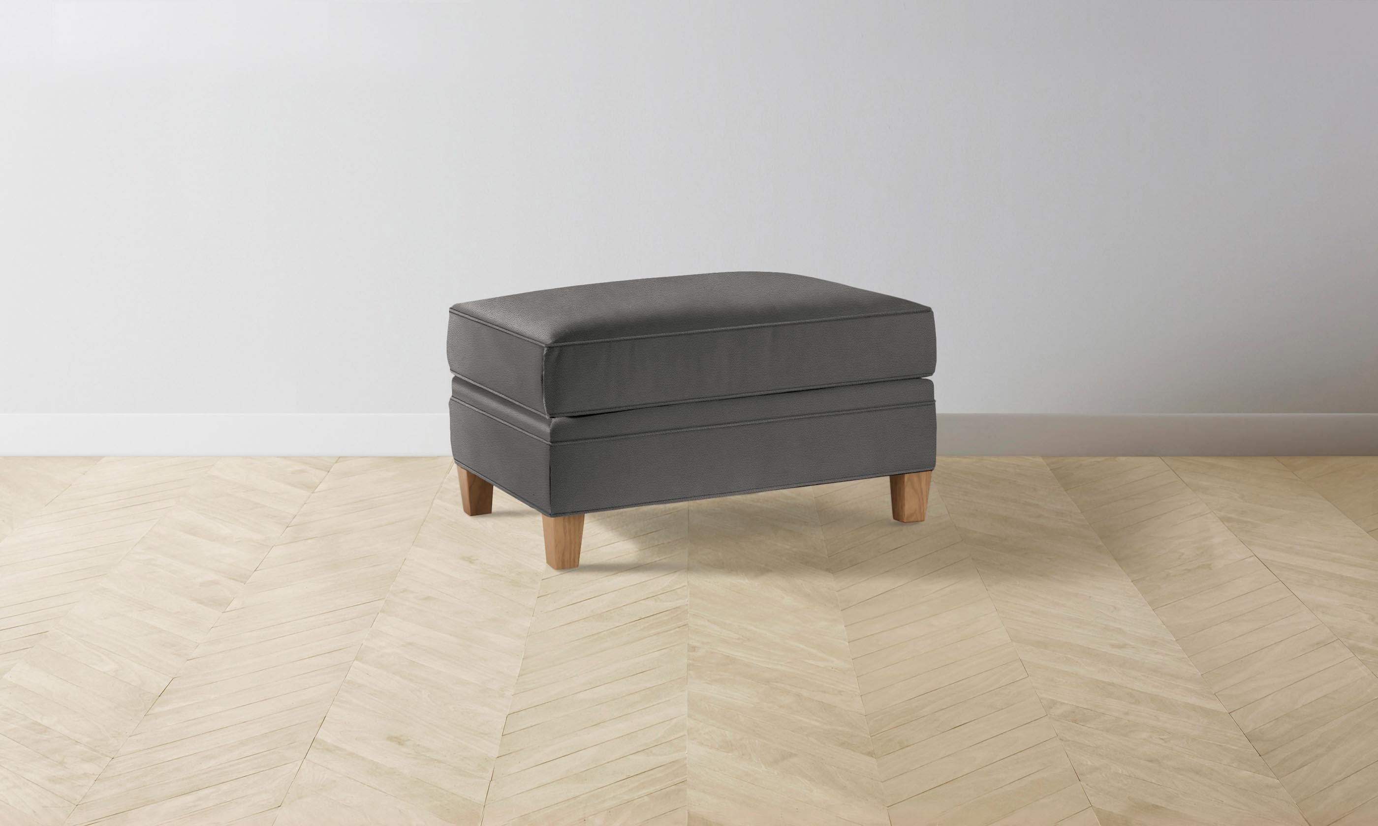 Carmine Ottoman - Premium Pebbled Leather Footstool in Ash - Perfect for Living Room, Bedroom, or Office Comfort