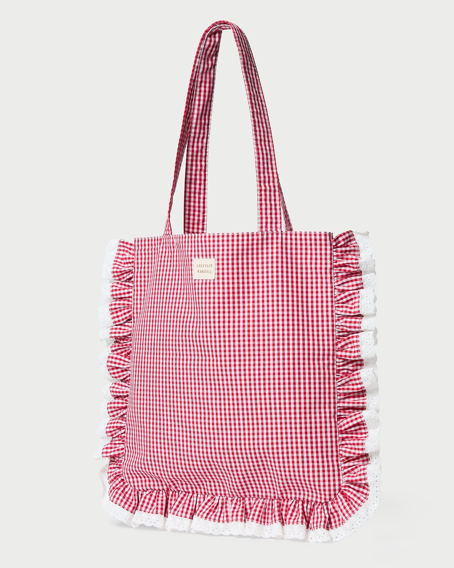 Justine Red Gingham Ruffle Tote Bag - Stylish Women's Summer Beach Bag for Picnics, Shopping & Travel Accessories
