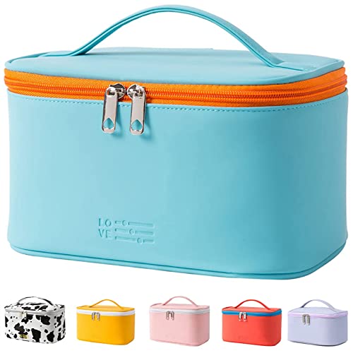 KITENROM Waterproof Portable Makeup Bag for Women - Medium Cosmetic Organizer Pouch, Cute Travel Purse (Blue) | Perfect for Travel, Gym & Daily Makeup Storage
