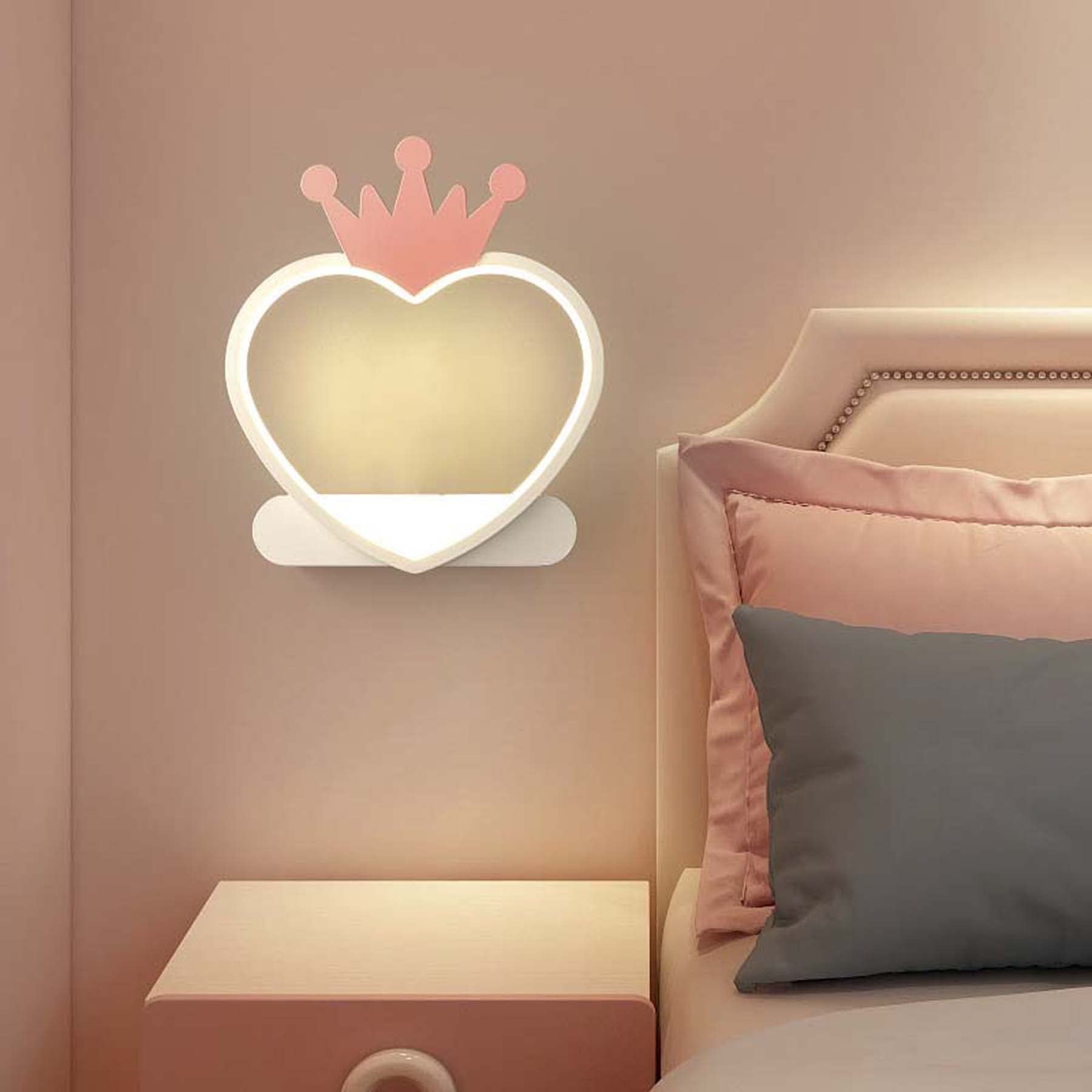 LED Cartoon Love Crown Kids Wall Lamp with Shelf - Cactus Night Light for Children's Bedroom, Girls Room Decor, Birthday Gift & Living Room Decoration (Pink/Blue/White) - Perfect for Nursery, Teen Room & Romantic Bedtime Lighting