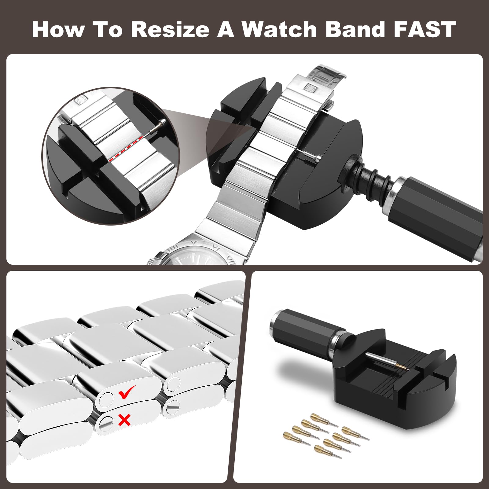 **Professional Watch Link Removal & Adjustment Tool Kit - Watch Band Sizing, Pin Strap Removal, Bracelet Resizing with Pin Punch & Hammer - Perfect for DIY Watch Repair & Maintenance**    *(Ideal for Watch Enthusiasts, Jewelers & DIY Repair at Home or Workshop)*