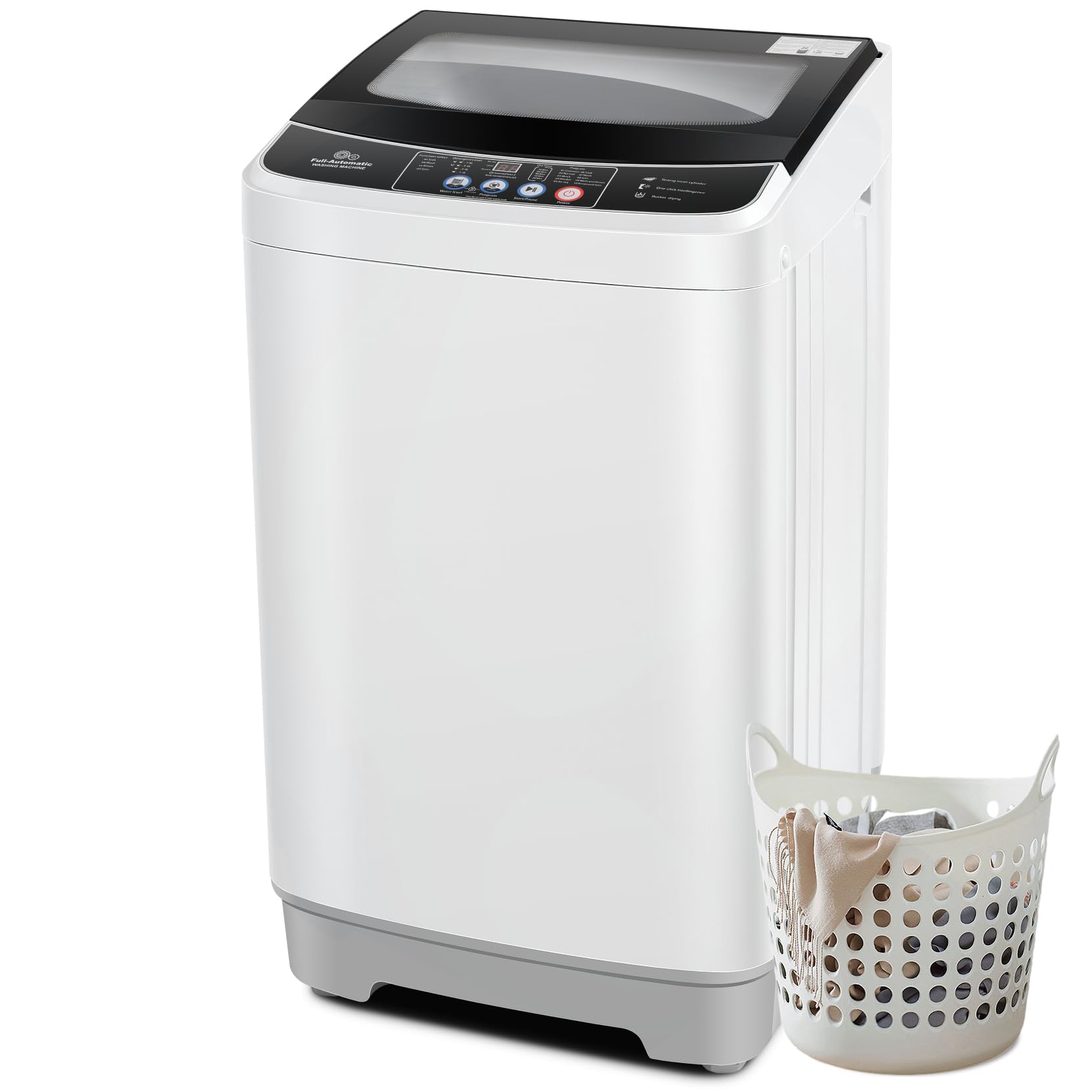 Nictemaw 17.8Lbs Full Automatic Portable Washing Machine - 2.4 Cu.ft Compact Washer with 10 Wash Programs & 8 Water Levels, Glass Lid - Perfect for Apartments, RVs, Dorms, Tiny Homes & Small Spaces - Ideal for Laundry in Compact Living Areas