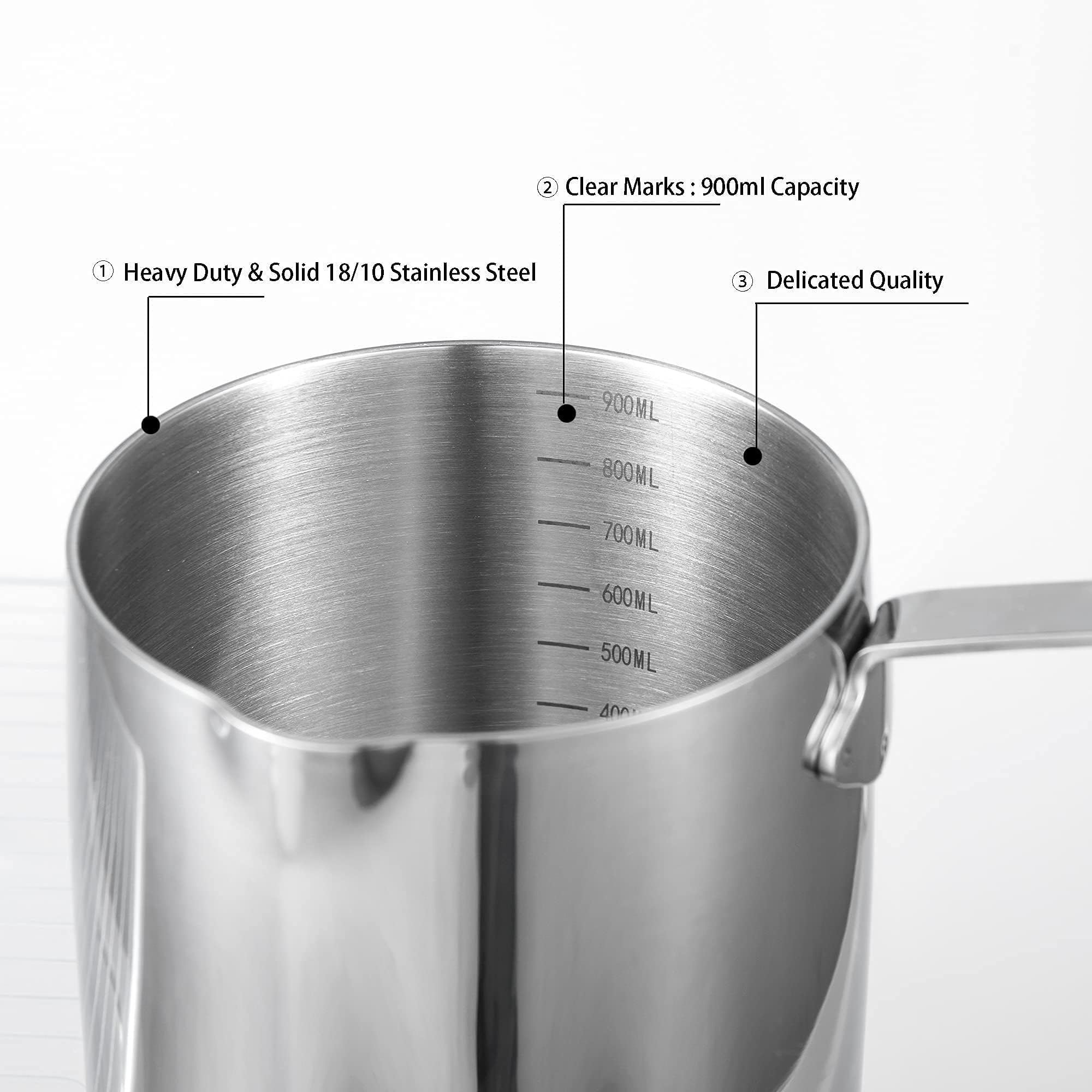 IMEEA 30oz/900ml Stainless Steel Milk Warmer Pot - Turkish Coffee Maker, Butter Warmer with Spout, 18/10 Tri-Ply Construction - Perfect for Frothing Milk, Making Turkish Coffee & Melting Butter at Home or Café