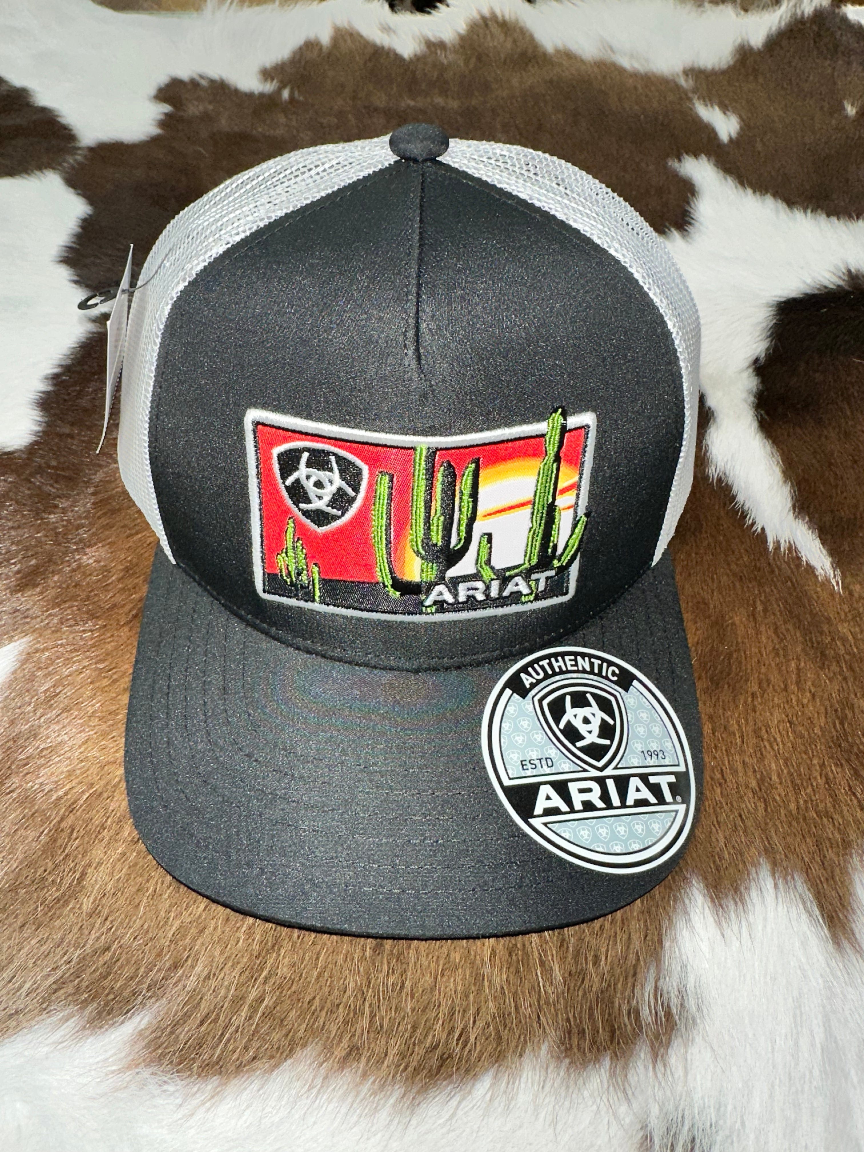 Ariat Men's Black Baseball Cap with Cactus Design - Perfect for Outdoor Activities, Hiking, and Casual Wear