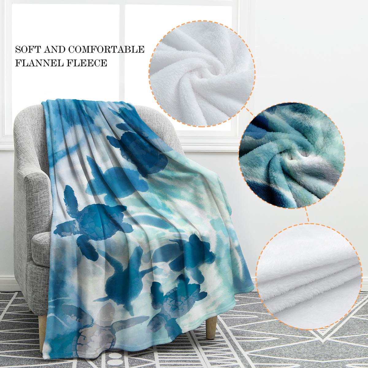 Jekeno Soft Sea Turtle Plush Blanket - Cozy Flannel Throw for Adults & Kids, Perfect Gift for Christmas, Birthday, Valentine's Day - Ideal for Boys, Girls, Teens Ages 2-10 | Great for Snuggling, Bedroom Decor, Movie Nights & Gifts