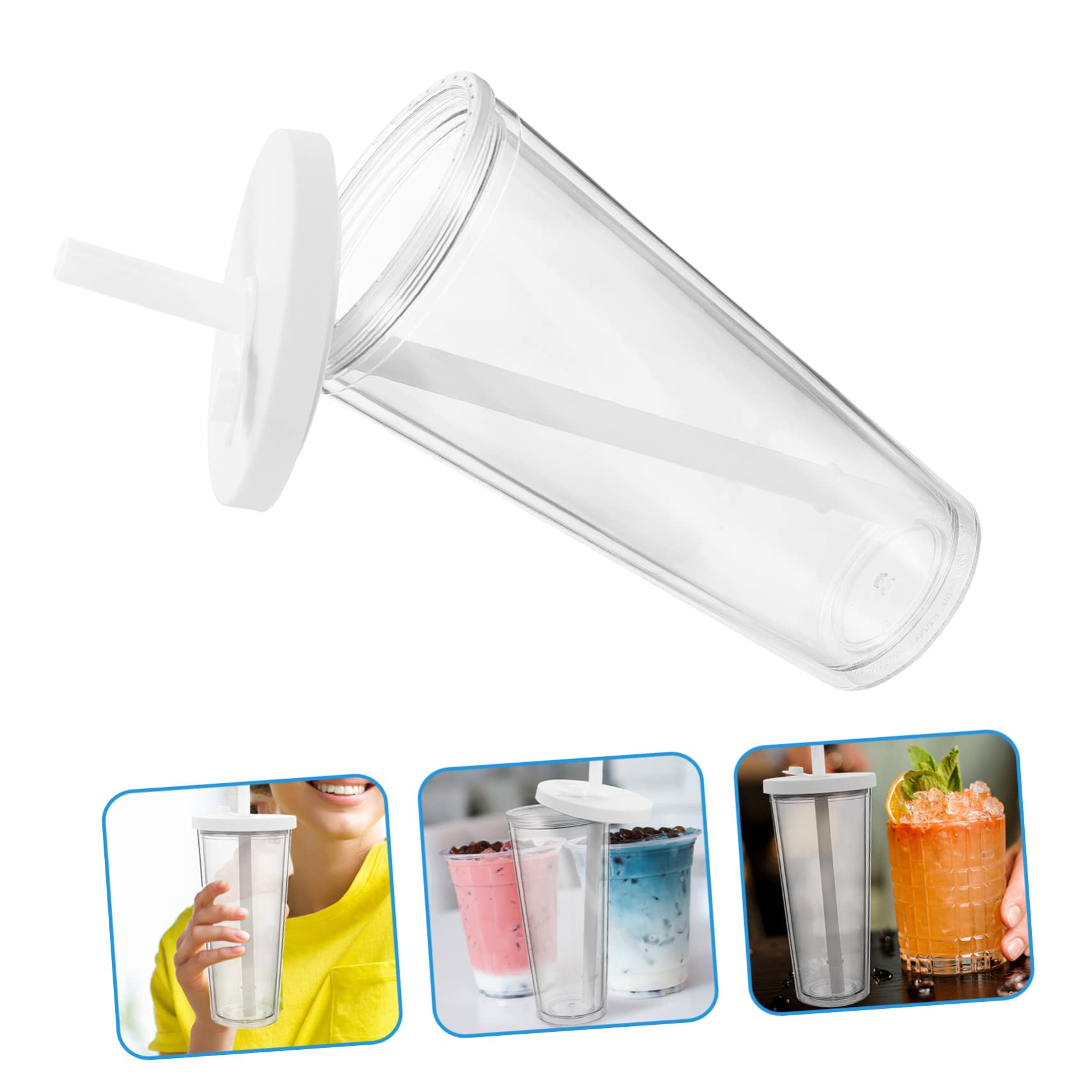 4 Sets Glass Sippy Cups with Straw & Black Lid - Reusable Milk Tea Tumblers, Travel Drinking Glasses for Cold Beverages, Iced Coffee & Smoothies - Perfect for Office, Home & Outdoor Activities (Color: White)