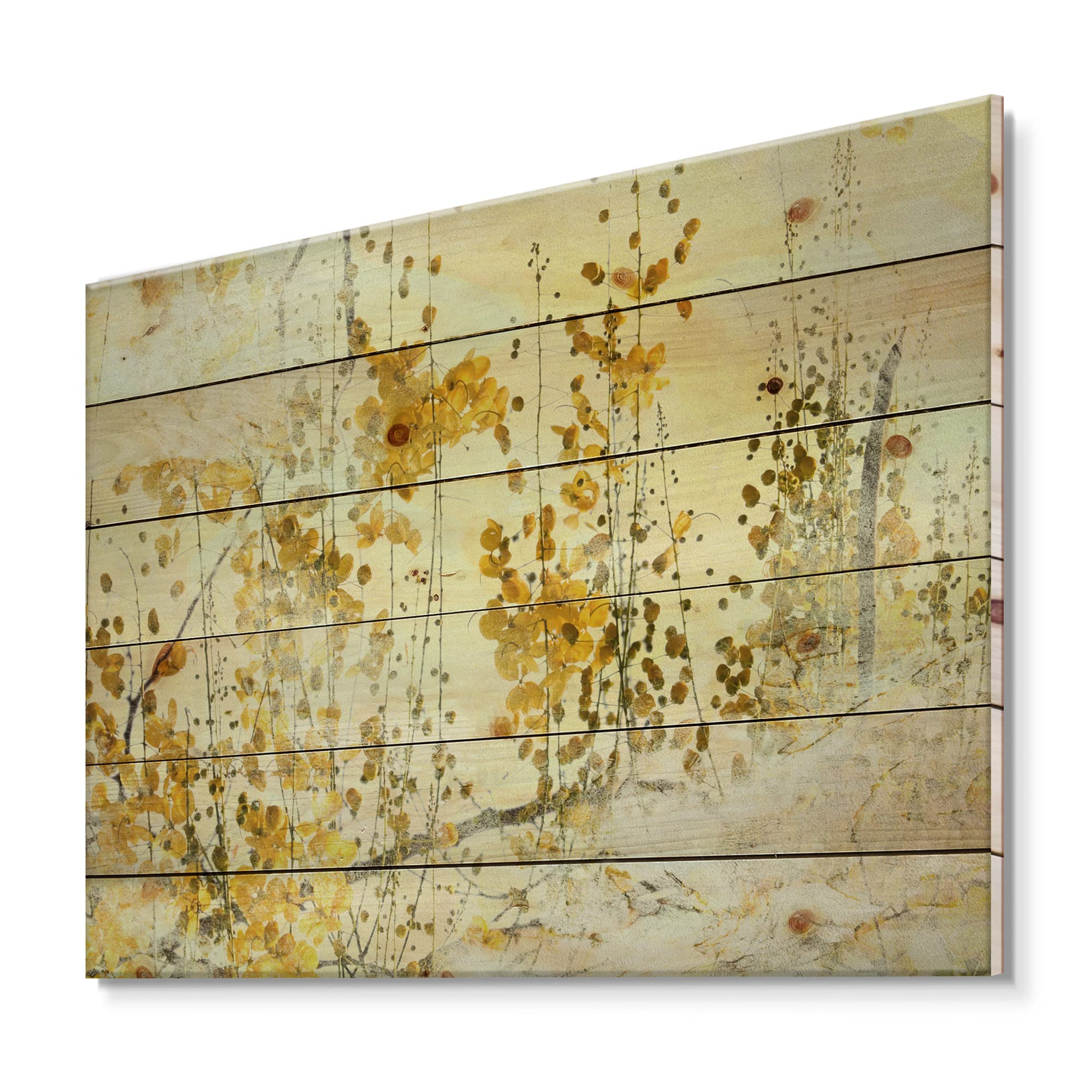 DesignQ Yellow Flower Grunge Art Modern & Contemporary Wood Wall Decor - Large Floral Wood Wall Panels Printed on Natural Pine - Perfect for Living Room, Bedroom & Office Wall Art Decor