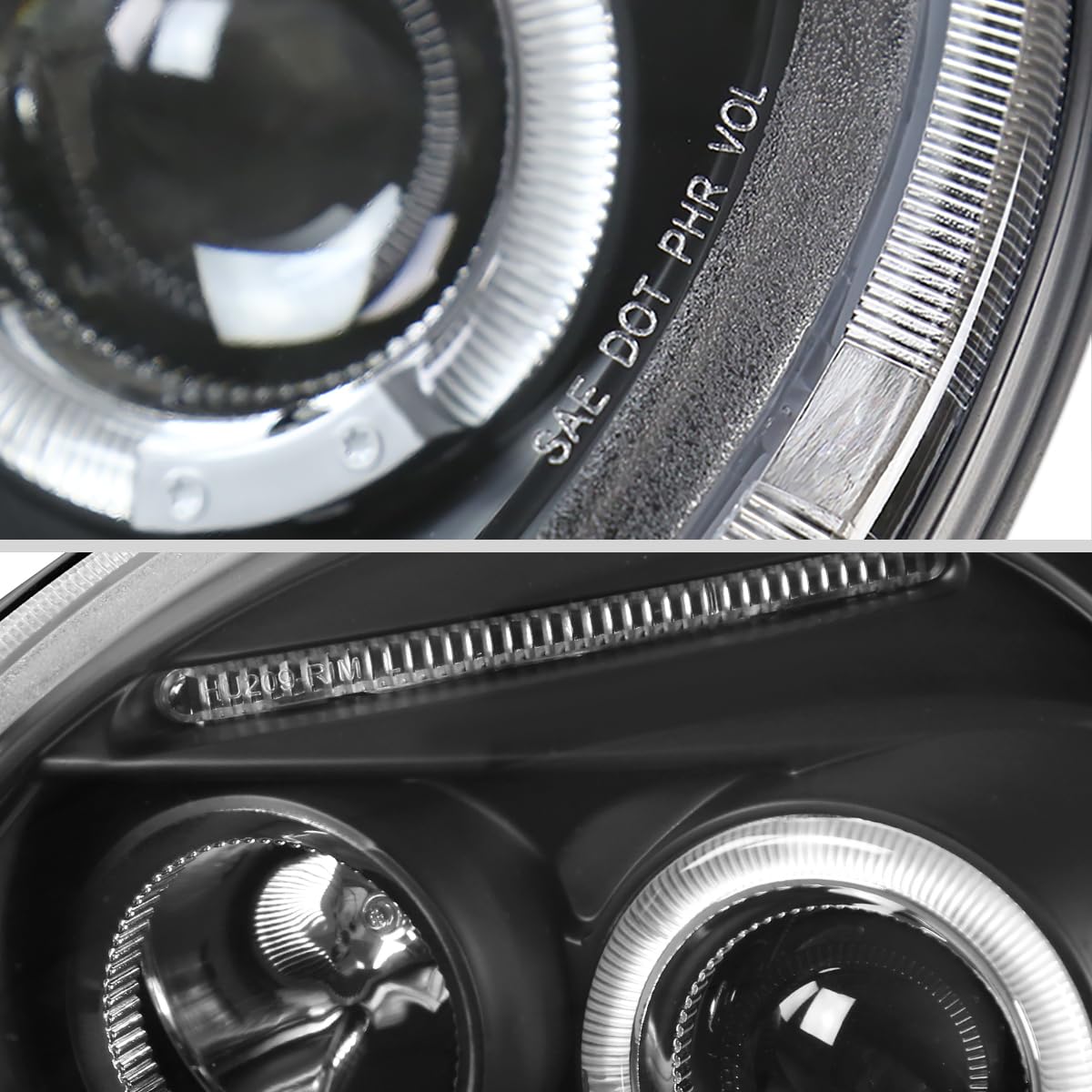 VW Beetle 98-05 Halo Projector LED Headlights - Black Pair for Enhanced Night Driving & Style Upgrade
