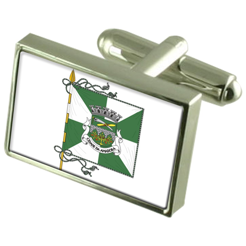 Portugal Flag Cufflinks - Amadora City Engraved Gift Box - Perfect for Weddings, Business Meetings & Formal Events